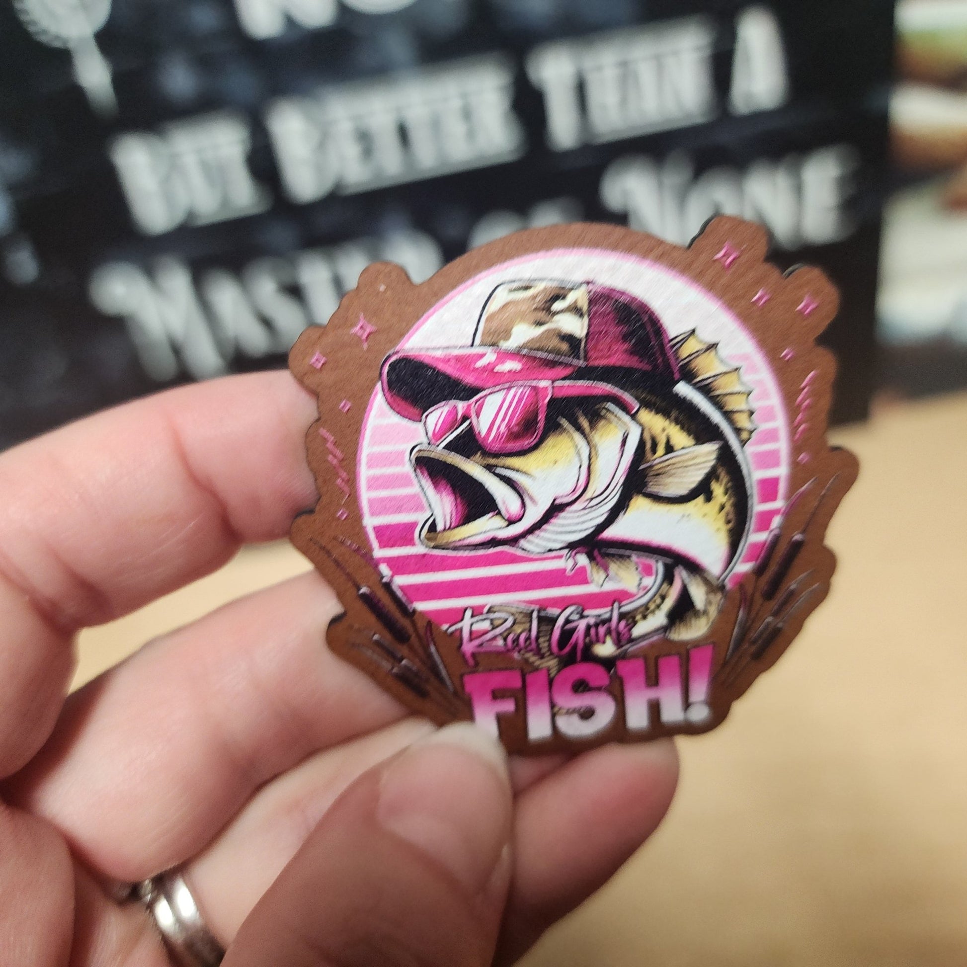 Reel Girls Love Fishing! UV Printed Leatherette Hat Patch - MR01 - LoneStar Adhesive