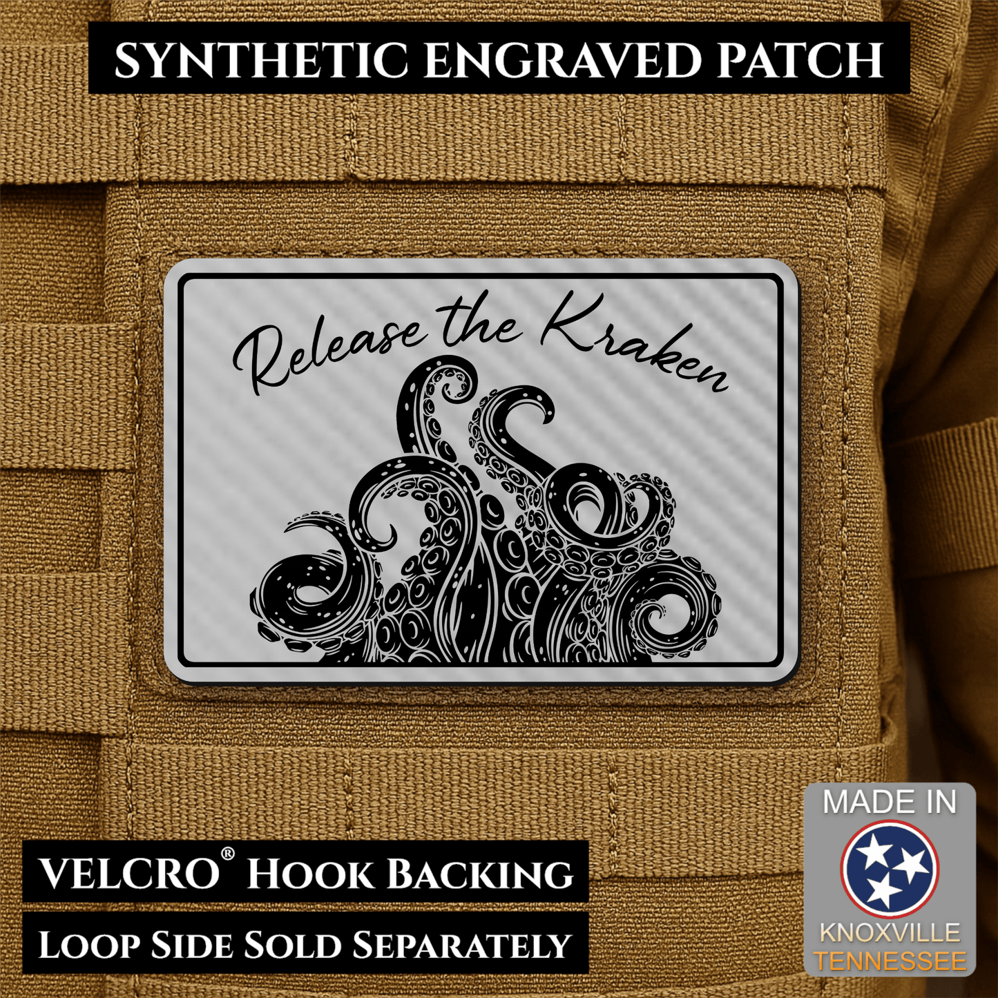Release the Kraken Funny Morale Patch | Made in USA | VELCRO® Brand Hook Backing - LoneStar Adhesive