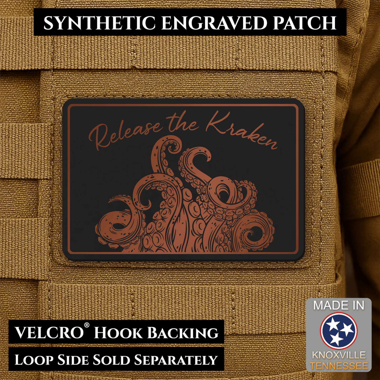 Release the Kraken Funny Morale Patch | Made in USA | VELCRO® Brand Hook Backing - LoneStar Adhesive