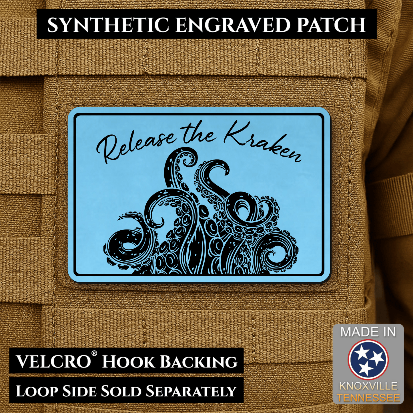 Release the Kraken Funny Morale Patch | Made in USA | VELCRO® Brand Hook Backing - LoneStar Adhesive