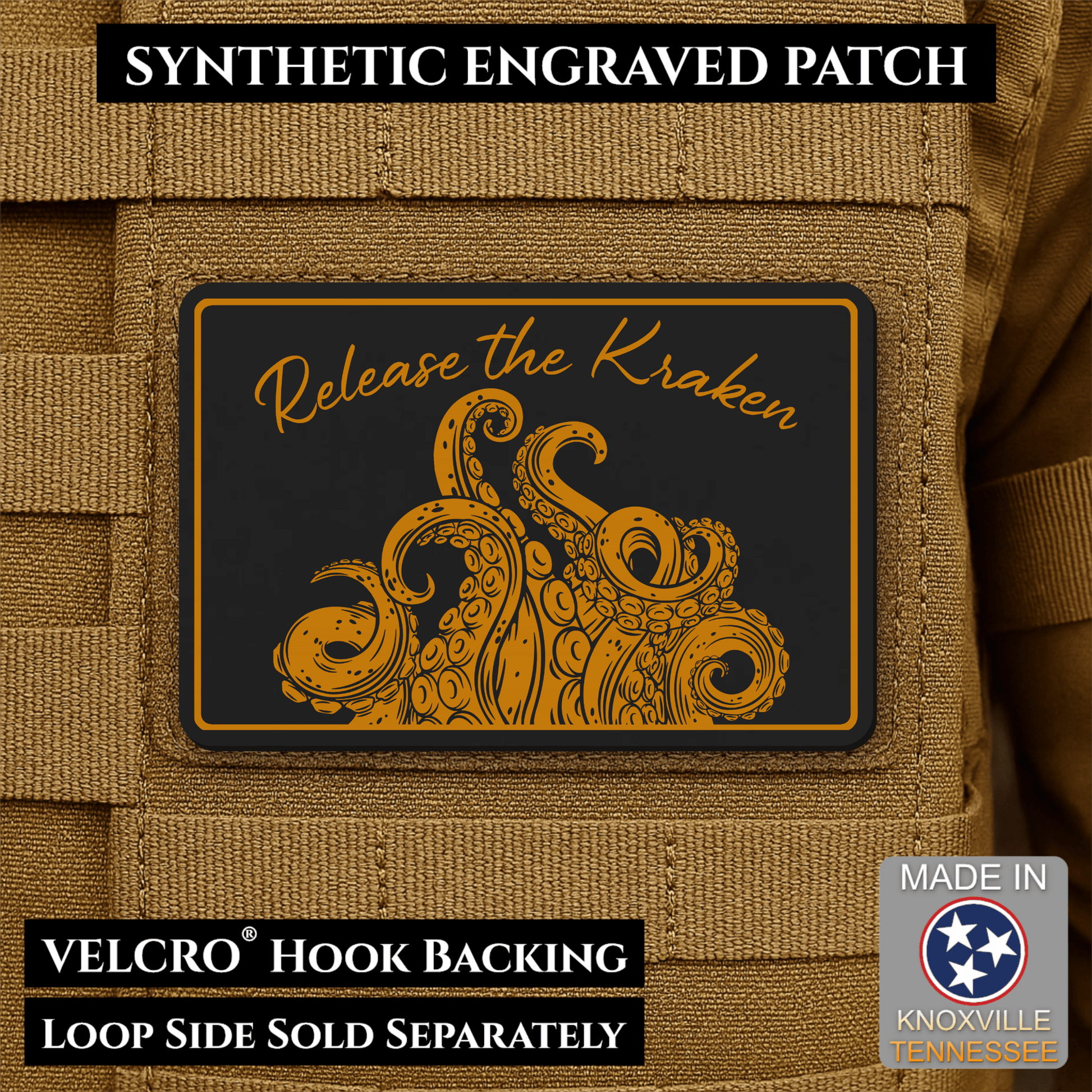 Release the Kraken Funny Morale Patch | Made in USA | VELCRO® Brand Hook Backing - LoneStar Adhesive