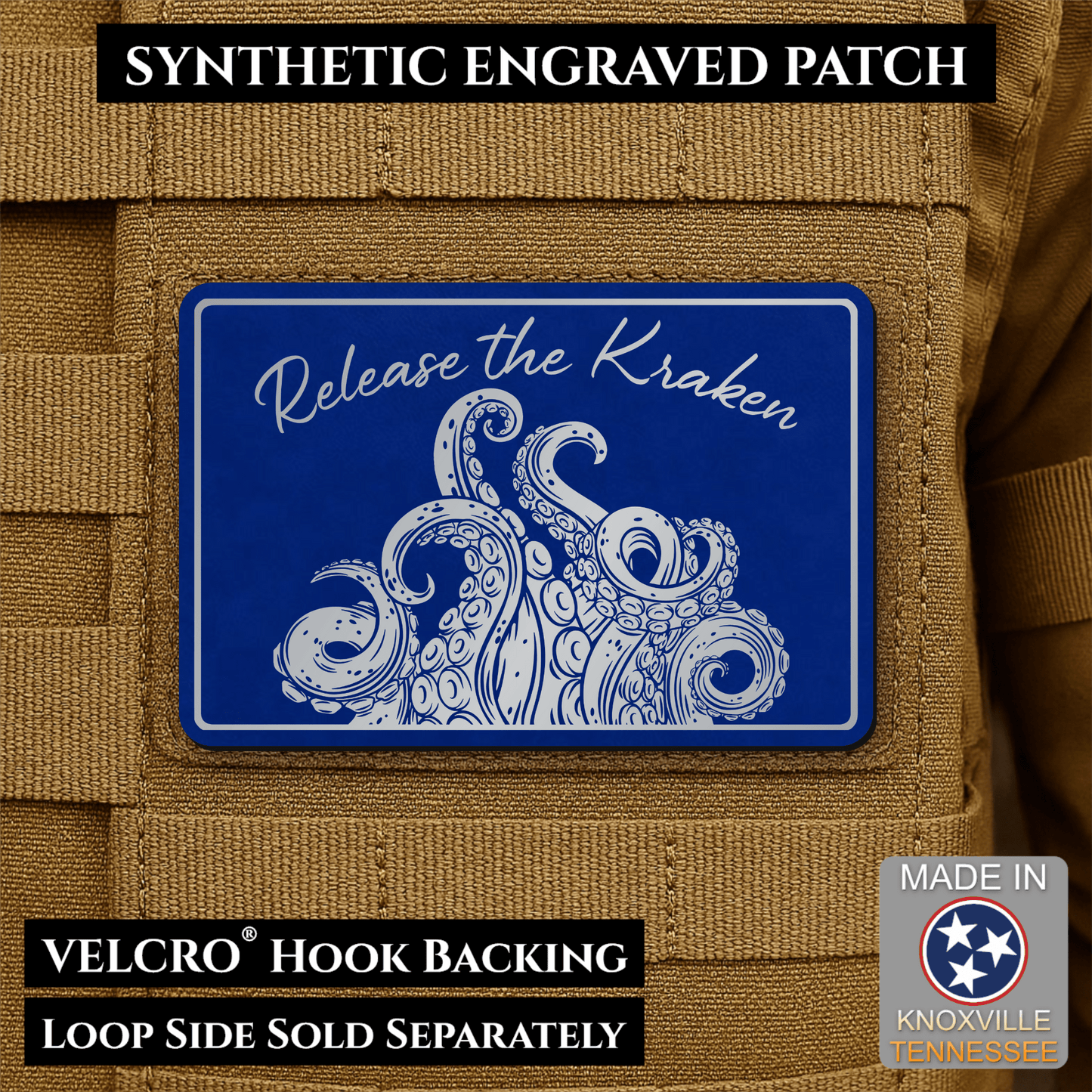 Release the Kraken Funny Morale Patch | Made in USA | VELCRO® Brand Hook Backing - LoneStar Adhesive