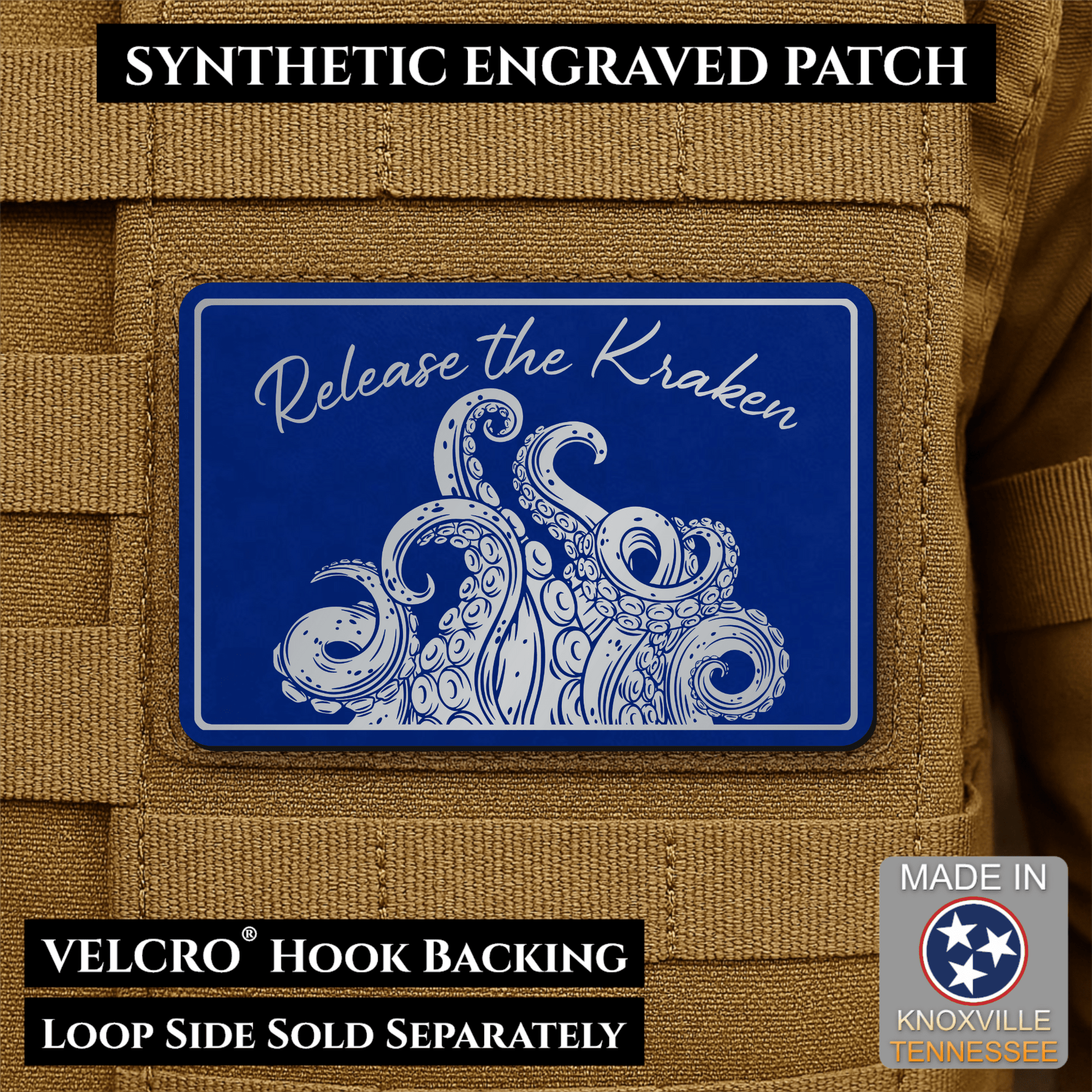 Release the Kraken Funny Morale Patch | Made in USA | VELCRO® Brand Hook Backing - LoneStar Adhesive