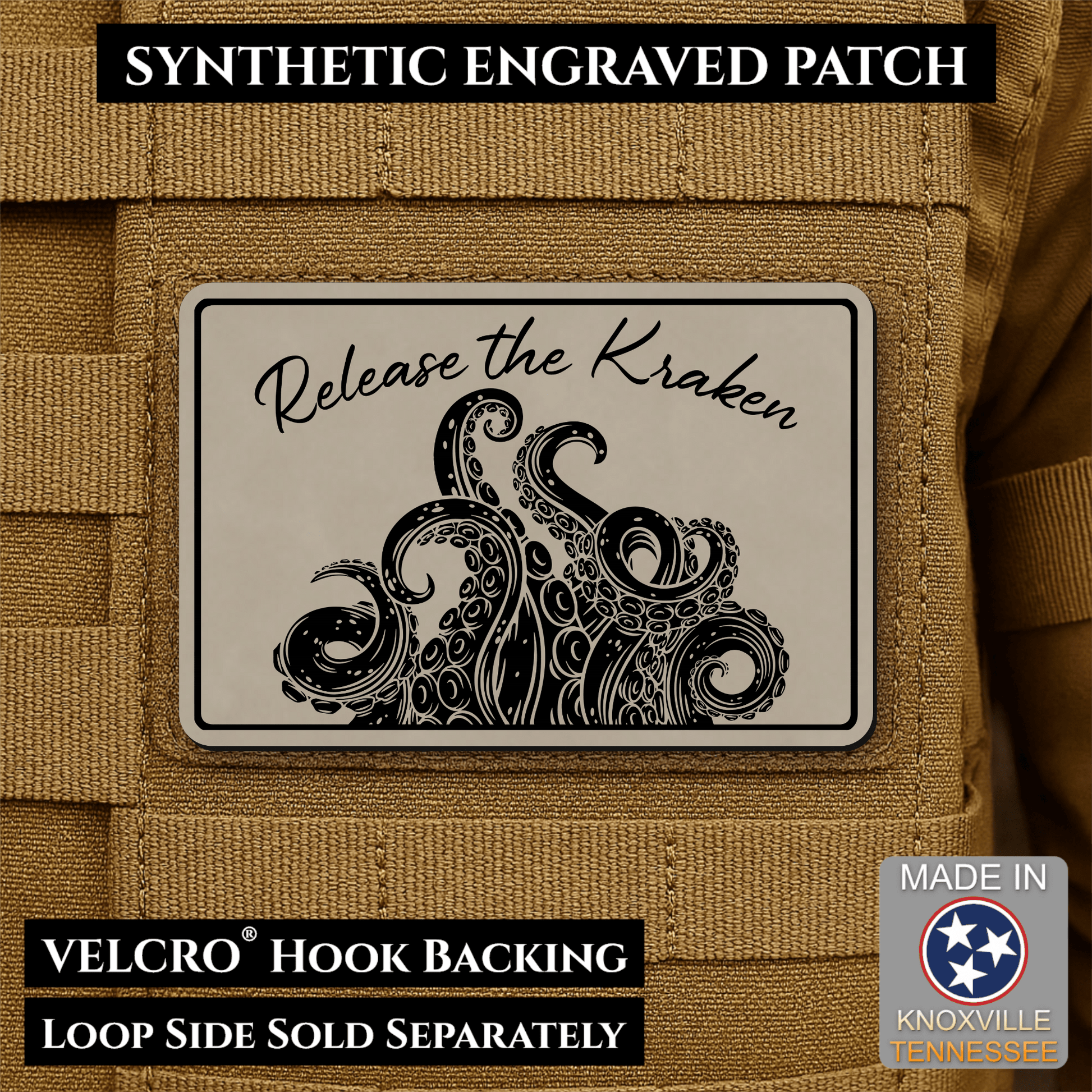 Release the Kraken Funny Morale Patch | Made in USA | VELCRO® Brand Hook Backing - LoneStar Adhesive