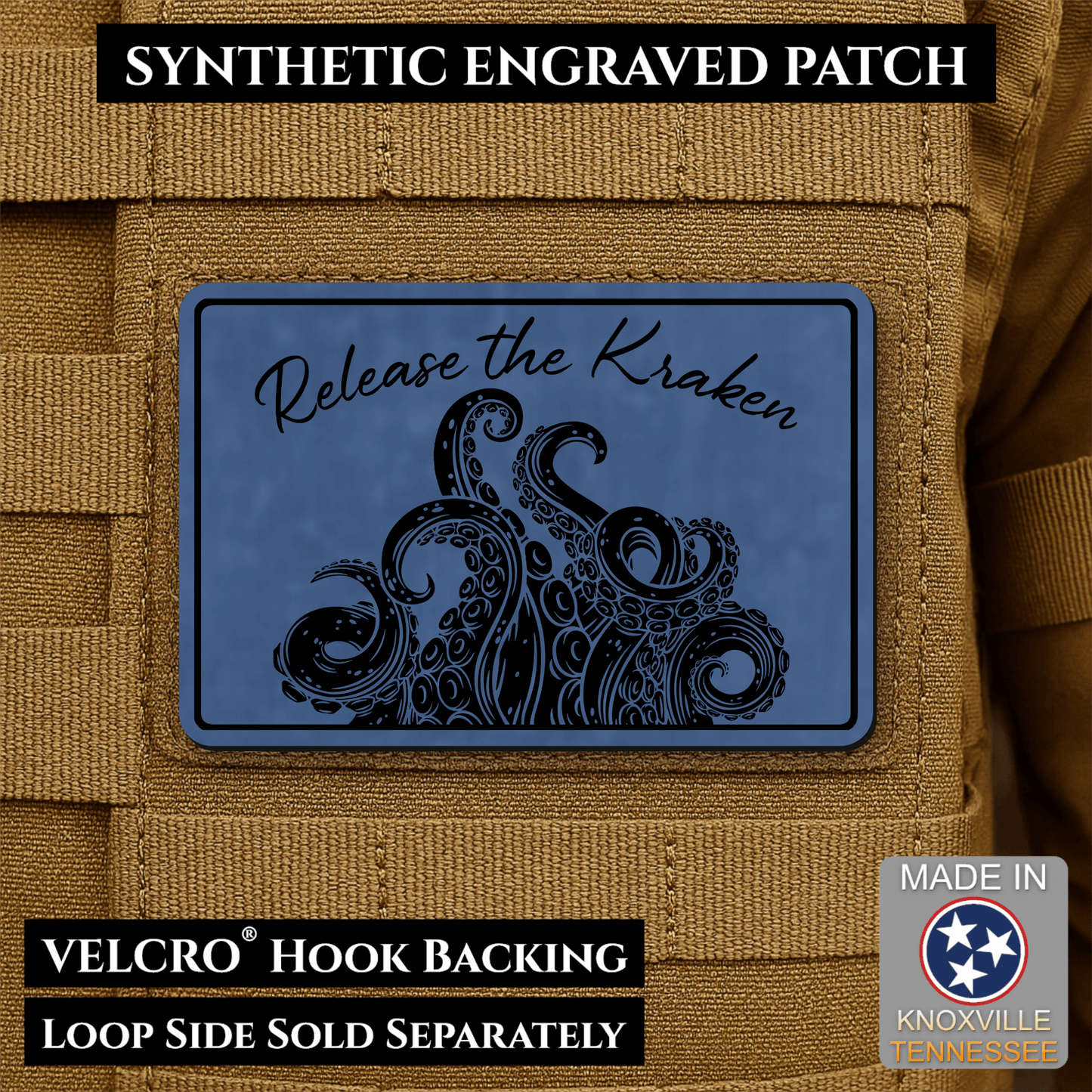 Release the Kraken Funny Morale Patch | Made in USA | VELCRO® Brand Hook Backing - LoneStar Adhesive