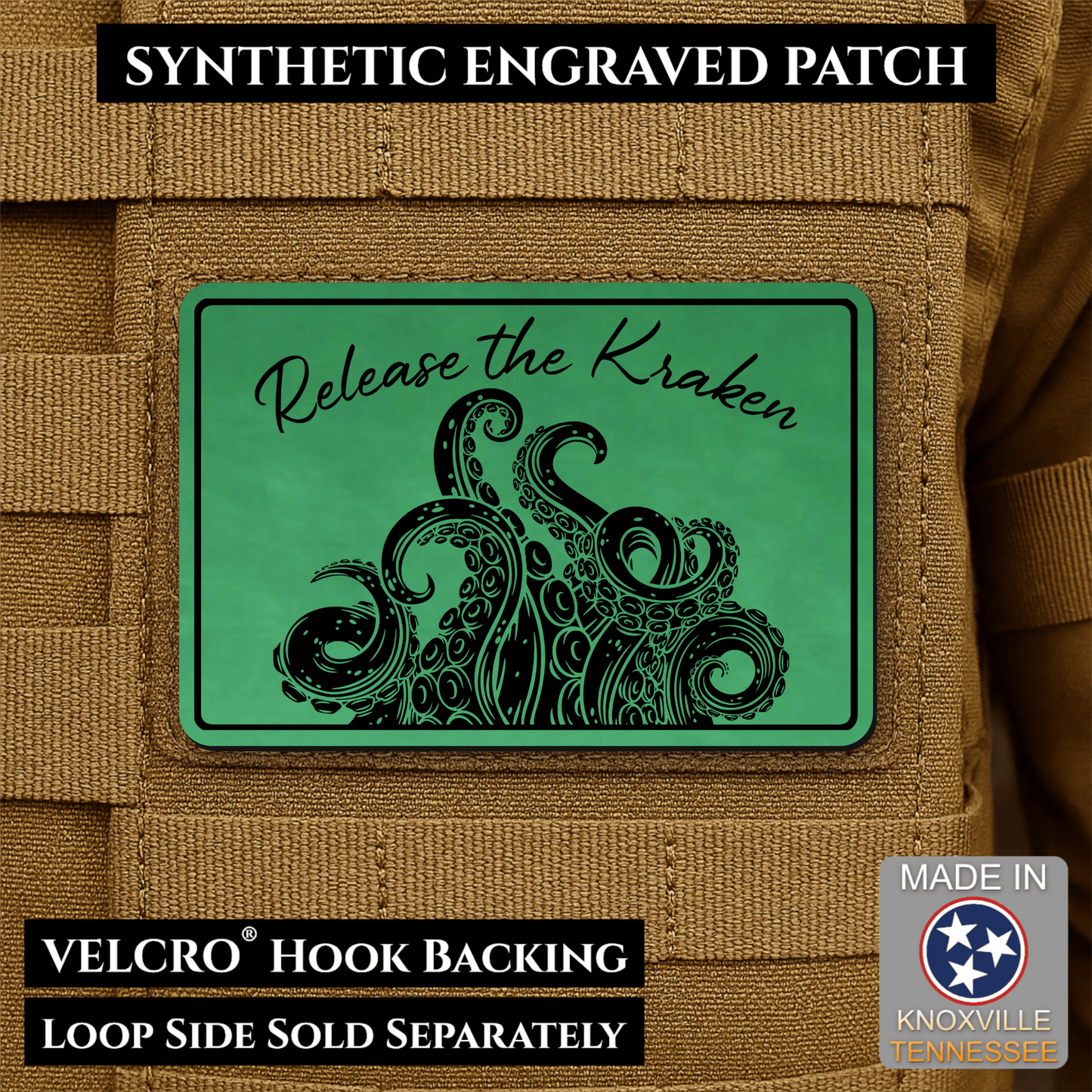 Release the Kraken Funny Morale Patch | Made in USA | VELCRO® Brand Hook Backing - LoneStar Adhesive