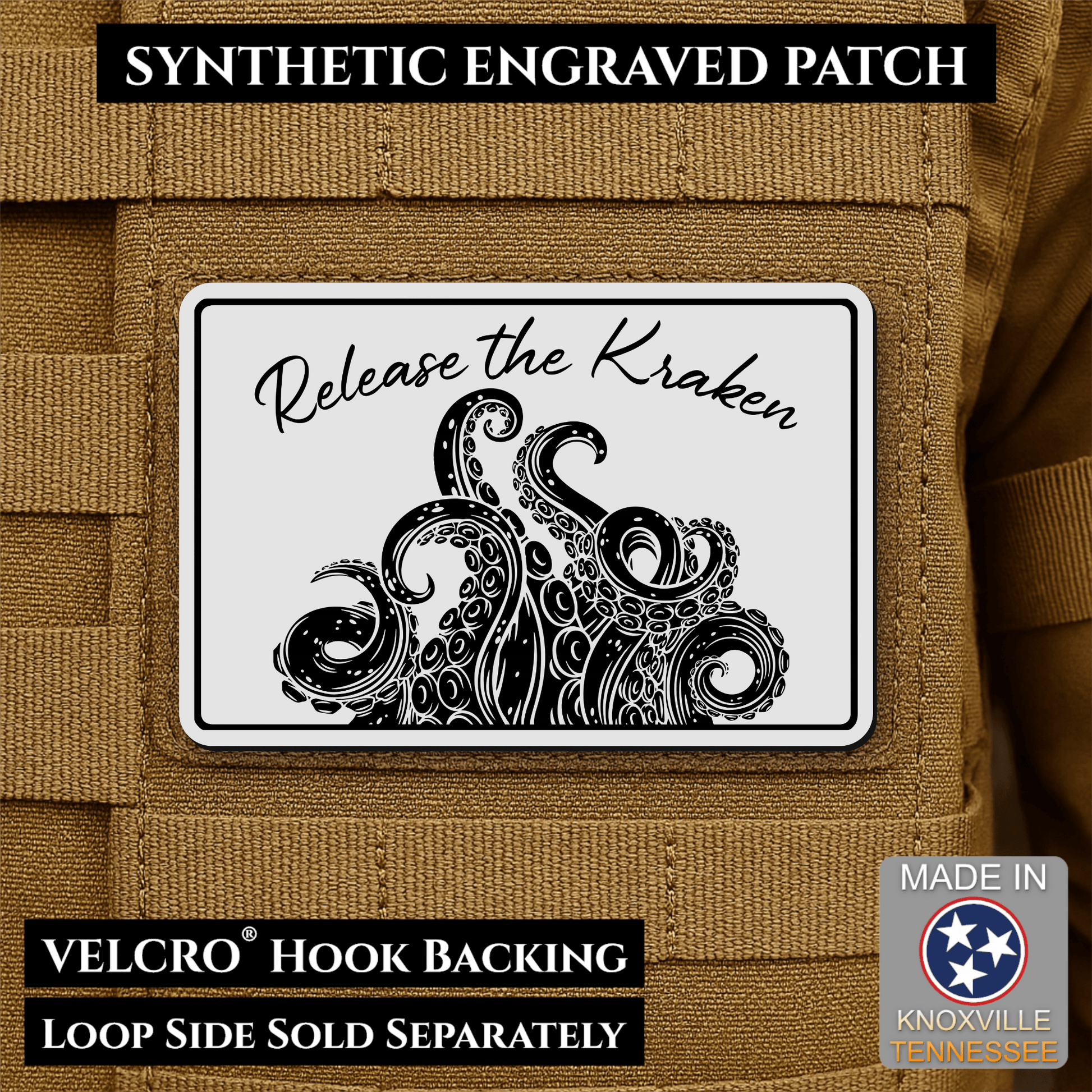 Release the Kraken Funny Morale Patch | Made in USA | VELCRO® Brand Hook Backing - LoneStar Adhesive