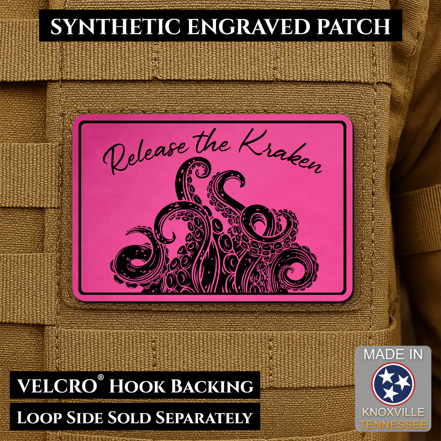 Release the Kraken Funny Morale Patch | Made in USA | VELCRO® Brand Hook Backing - LoneStar Adhesive
