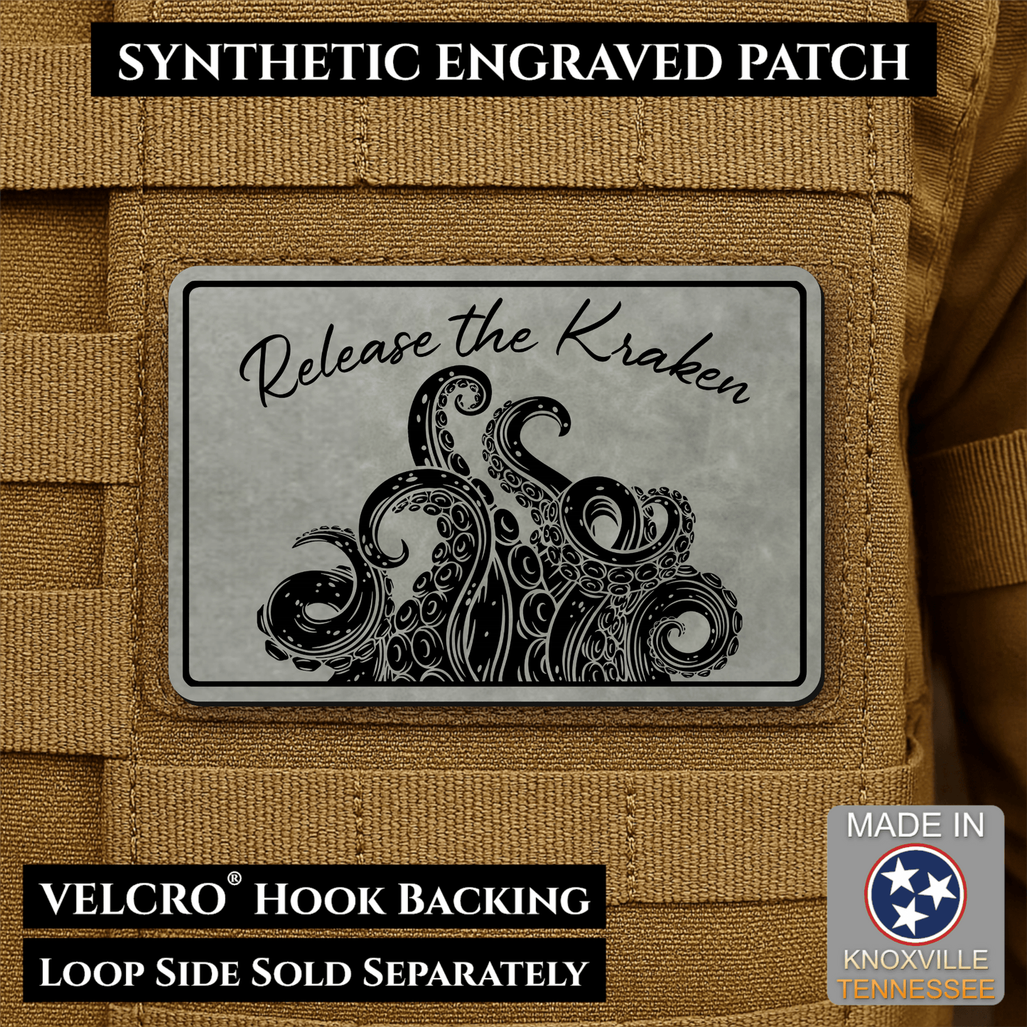 Release the Kraken Funny Morale Patch | Made in USA | VELCRO® Brand Hook Backing - LoneStar Adhesive