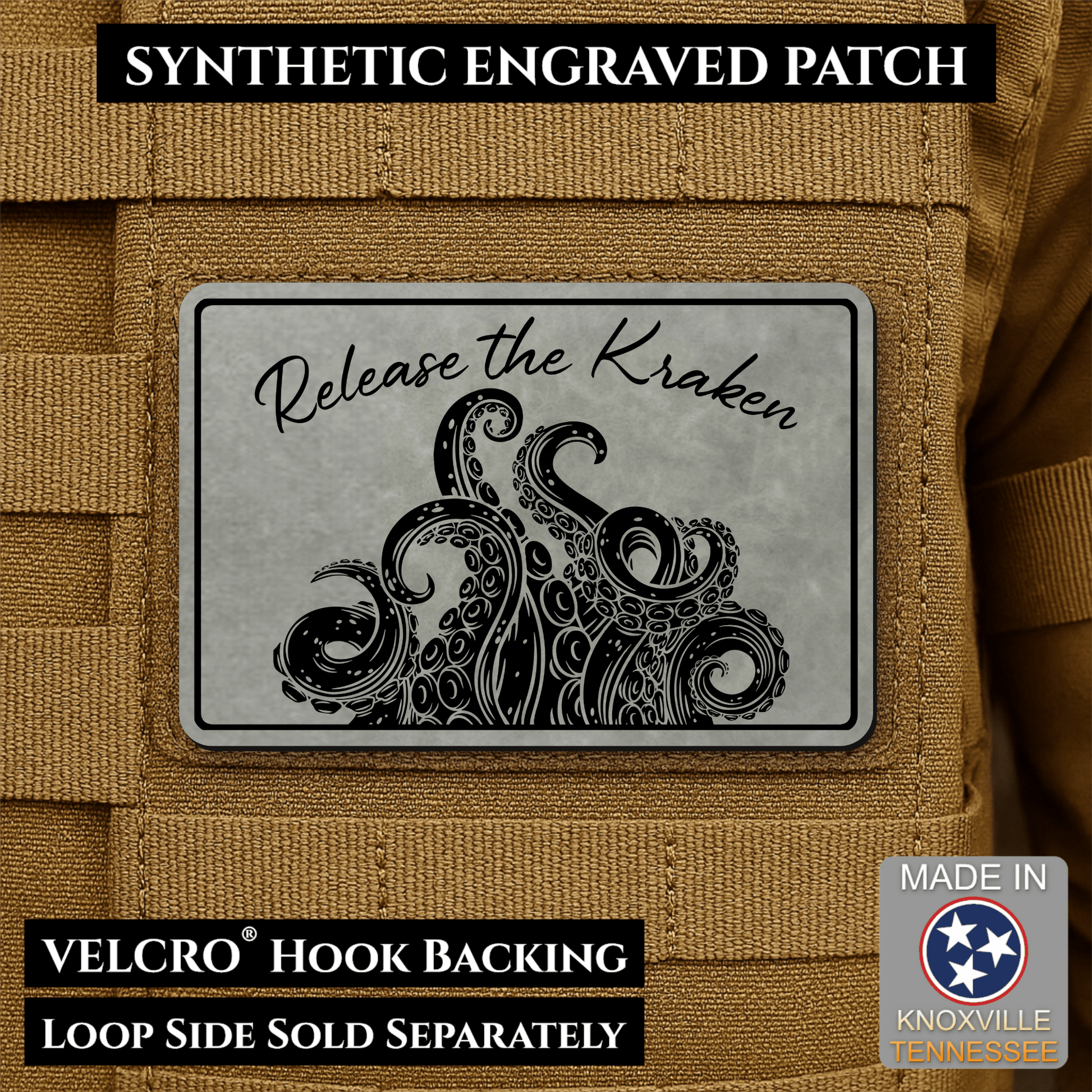 Release the Kraken Funny Morale Patch | Made in USA | VELCRO® Brand Hook Backing - LoneStar Adhesive