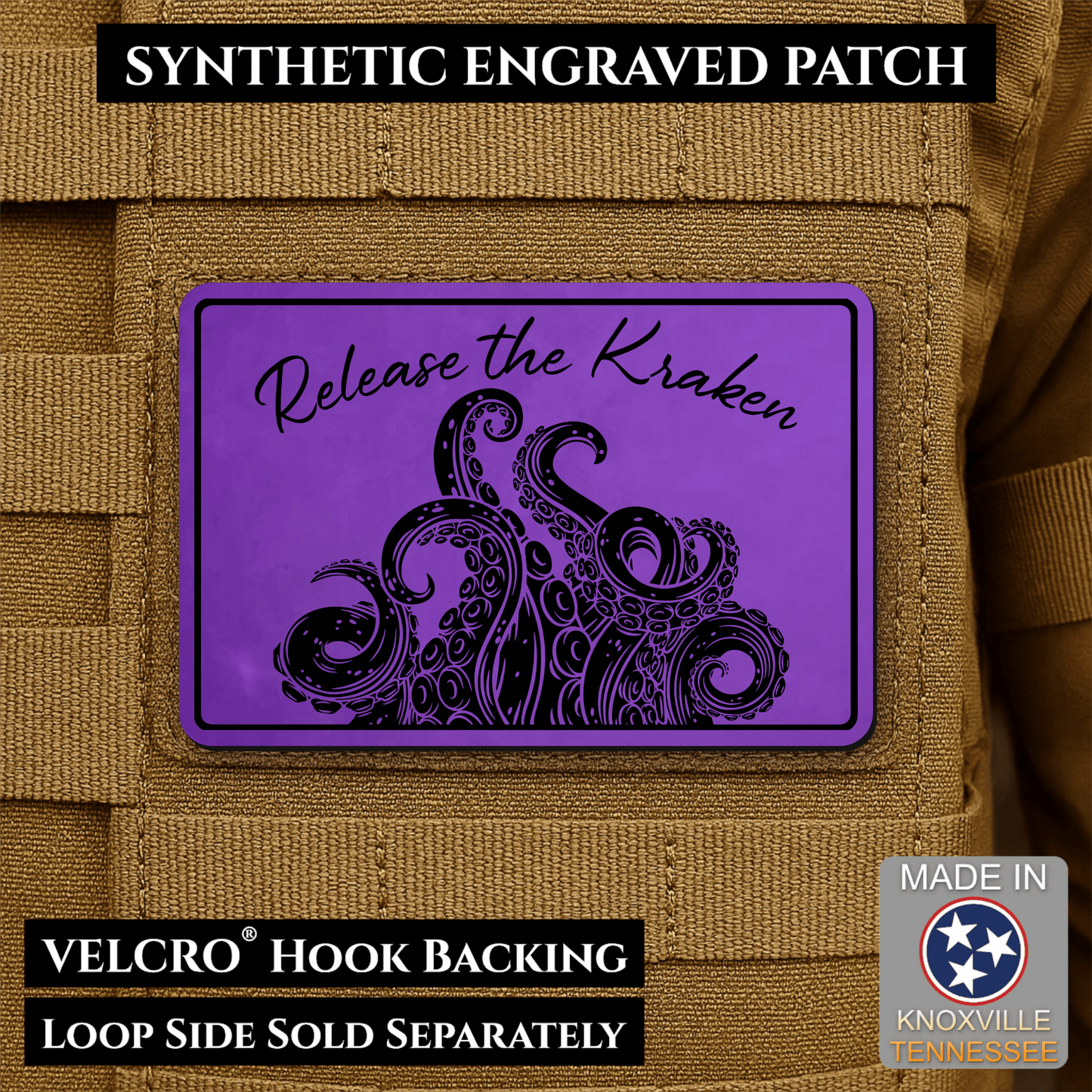 Release the Kraken Funny Morale Patch | Made in USA | VELCRO® Brand Hook Backing - LoneStar Adhesive