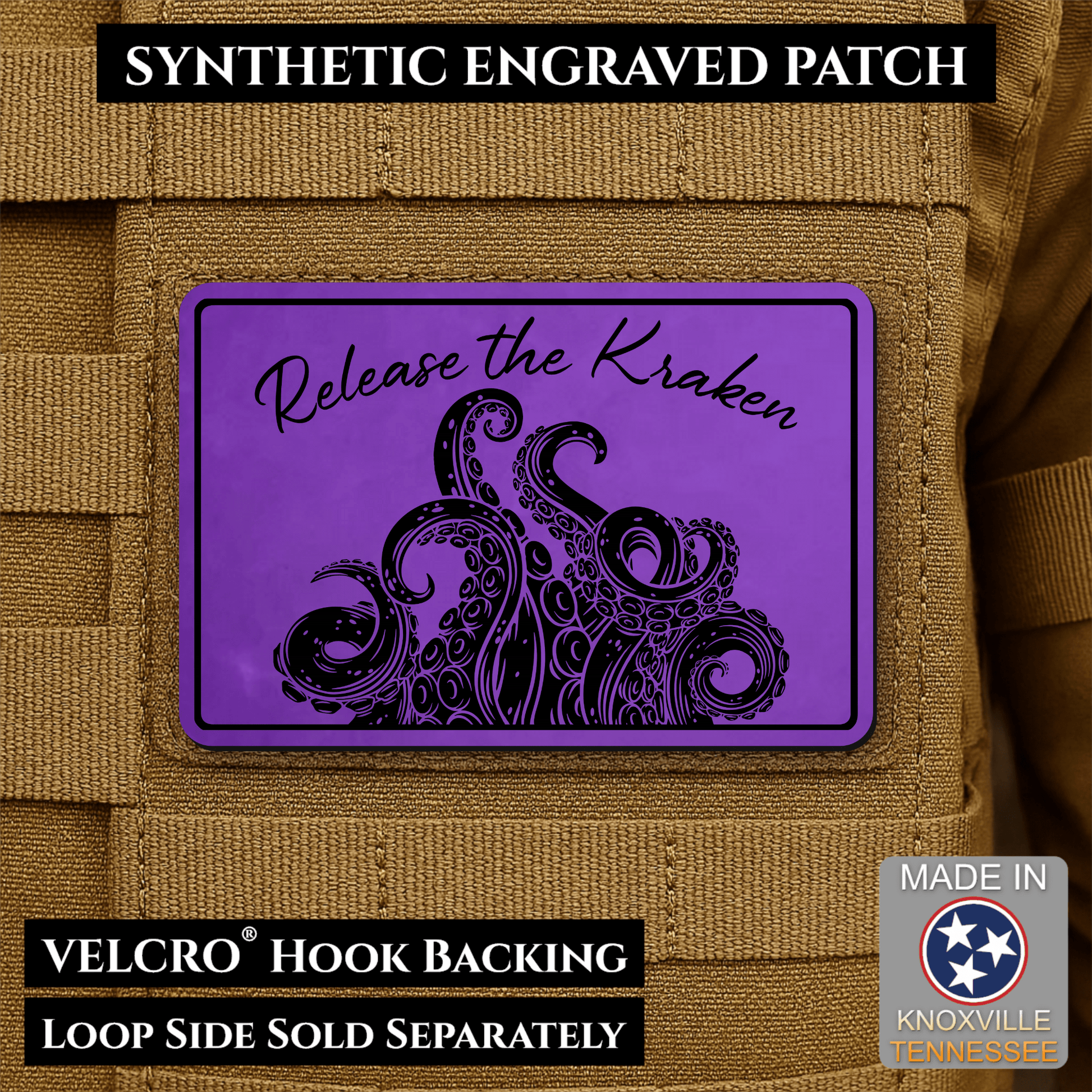 Release the Kraken Funny Morale Patch | Made in USA | VELCRO® Brand Hook Backing - LoneStar Adhesive