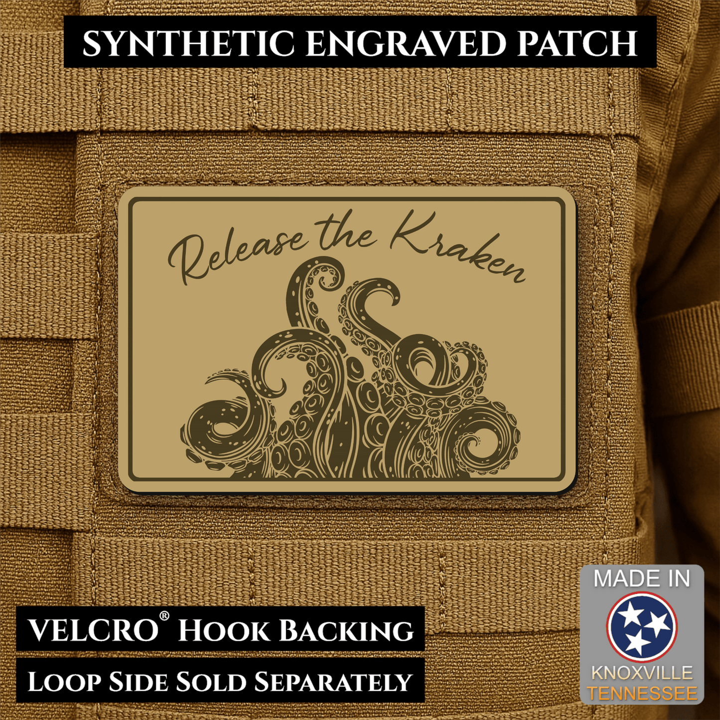 Release the Kraken Funny Morale Patch | Made in USA | VELCRO® Brand Hook Backing - LoneStar Adhesive