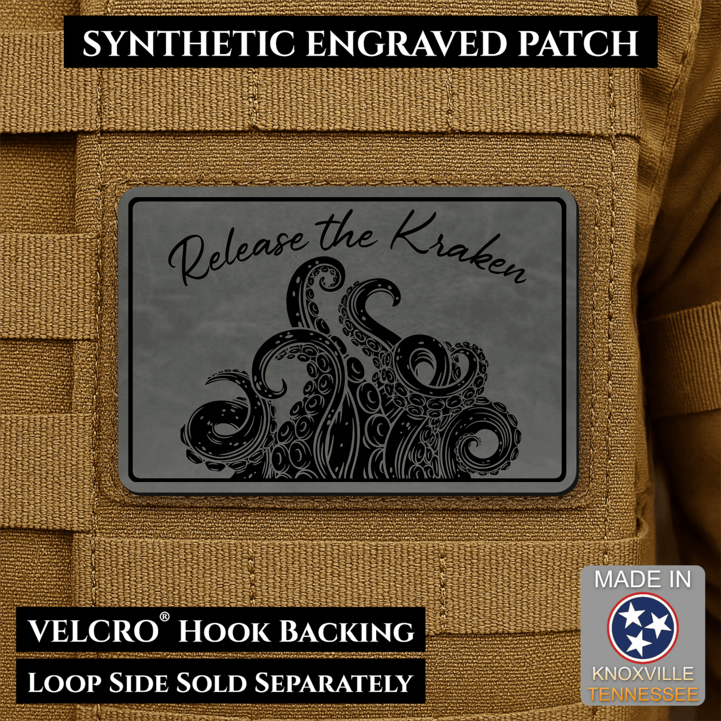 Release the Kraken Funny Morale Patch | Made in USA | VELCRO® Brand Hook Backing - LoneStar Adhesive