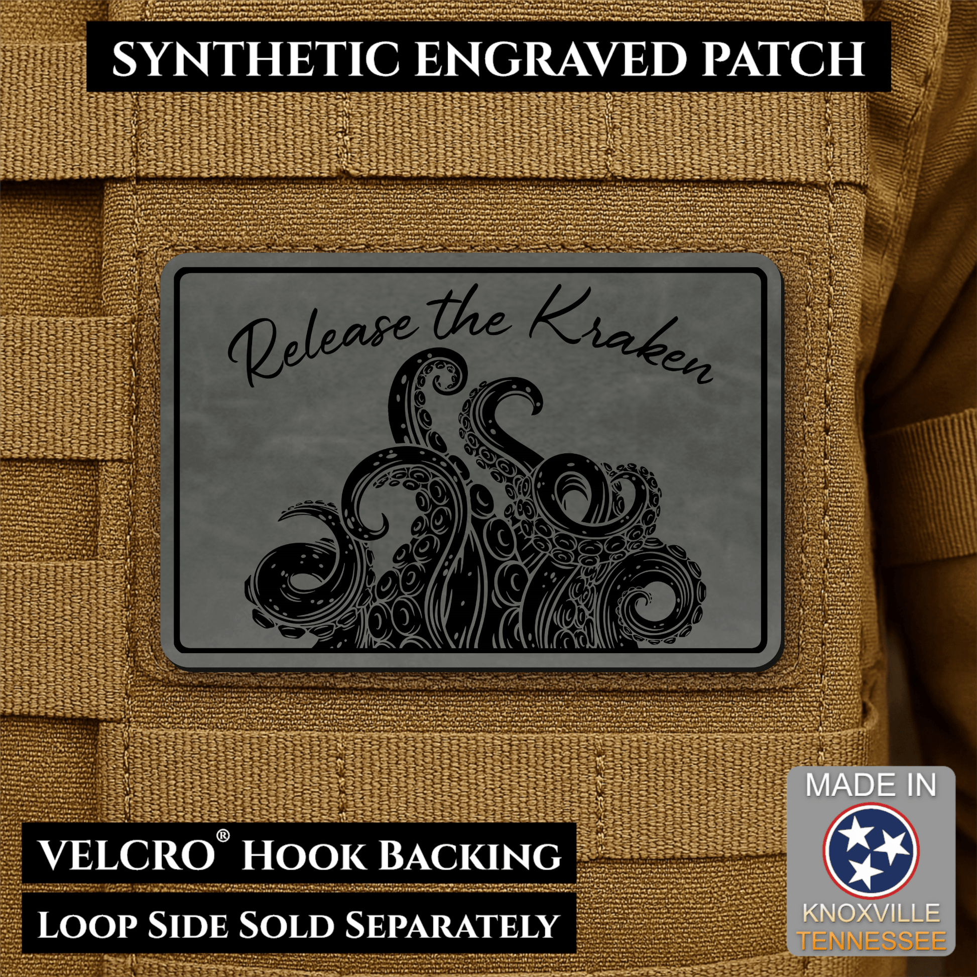 Release the Kraken Funny Morale Patch | Made in USA | VELCRO® Brand Hook Backing - LoneStar Adhesive