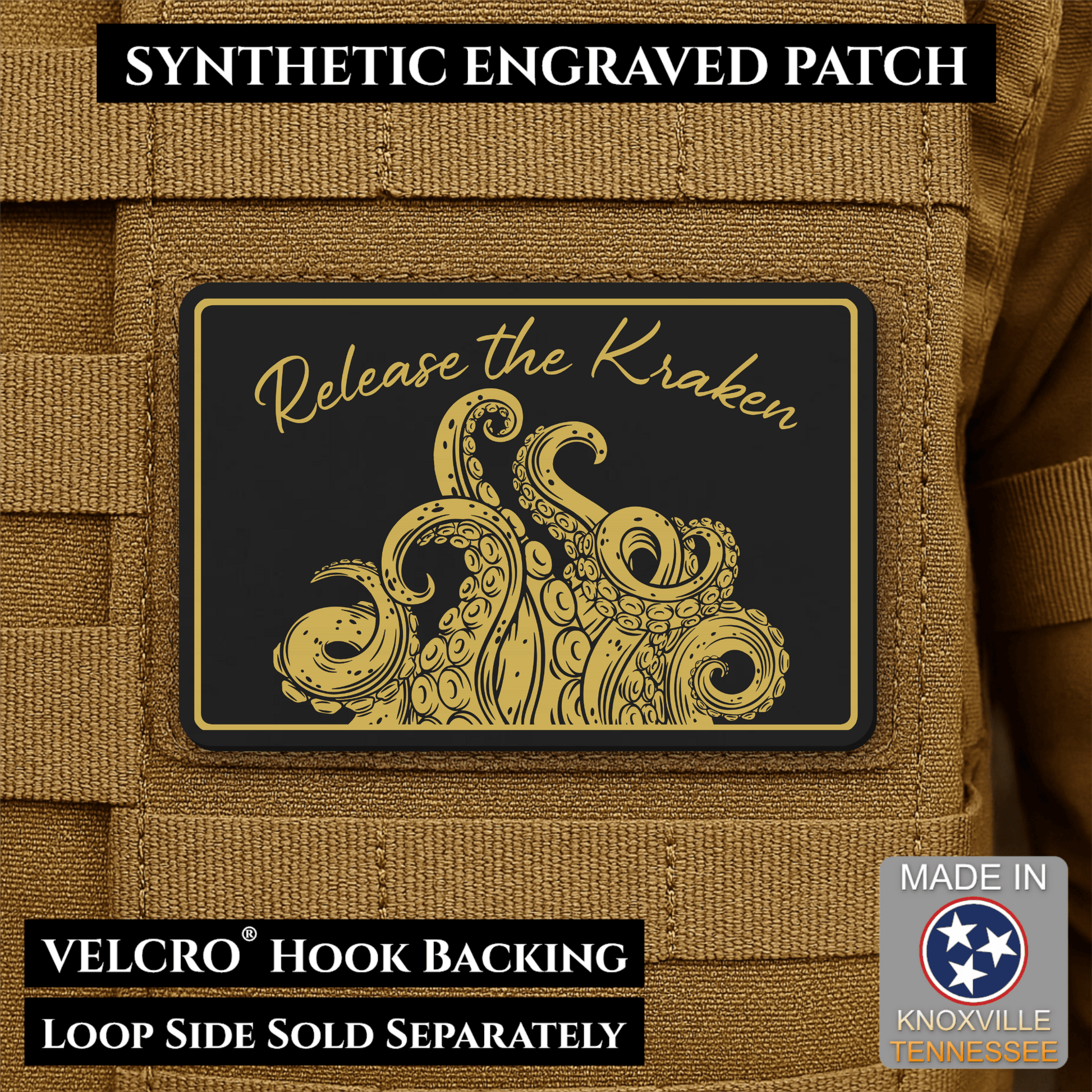 Release the Kraken Funny Morale Patch | Made in USA | VELCRO® Brand Hook Backing - LoneStar Adhesive