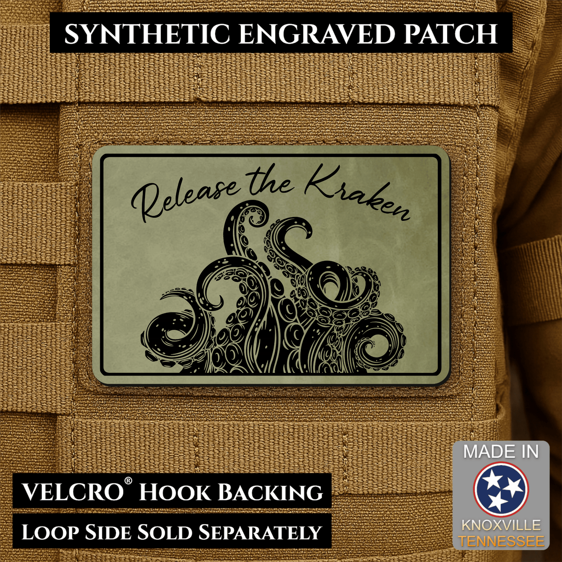 Release the Kraken Funny Morale Patch | Made in USA | VELCRO® Brand Hook Backing - LoneStar Adhesive