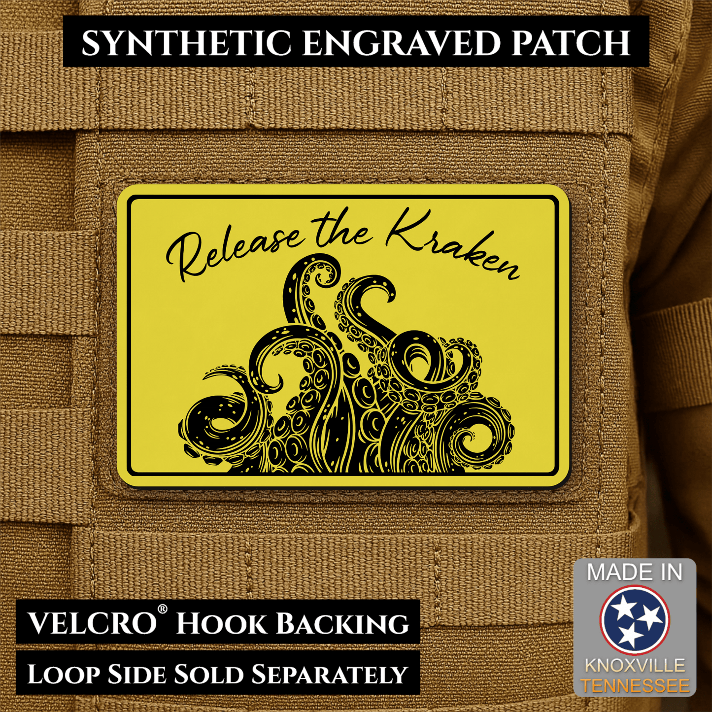 Release the Kraken Funny Morale Patch | Made in USA | VELCRO® Brand Hook Backing - LoneStar Adhesive