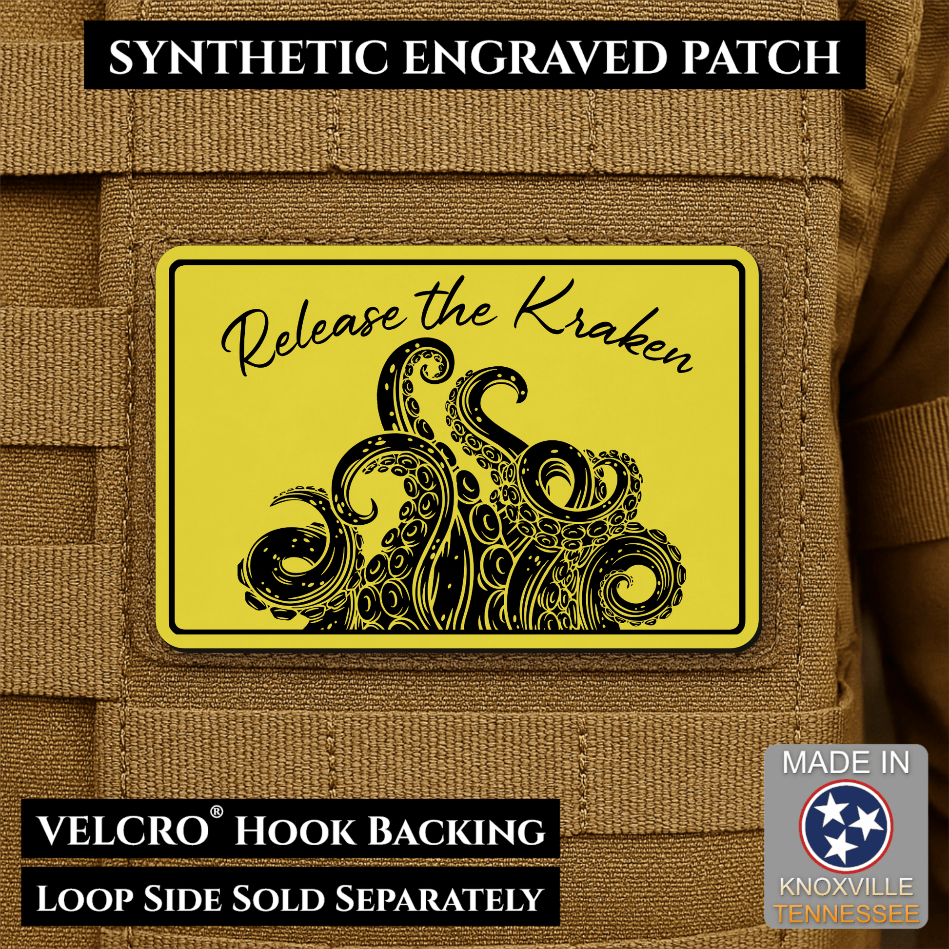 Release the Kraken Funny Morale Patch | Made in USA | VELCRO® Brand Hook Backing - LoneStar Adhesive