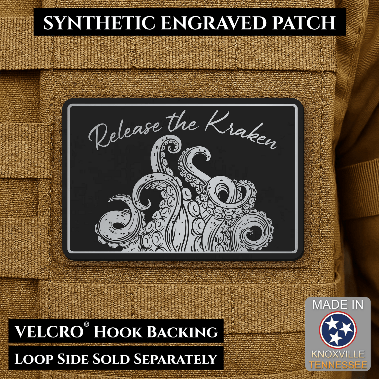 Release the Kraken Funny Morale Patch | Made in USA | VELCRO® Brand Hook Backing - LoneStar Adhesive