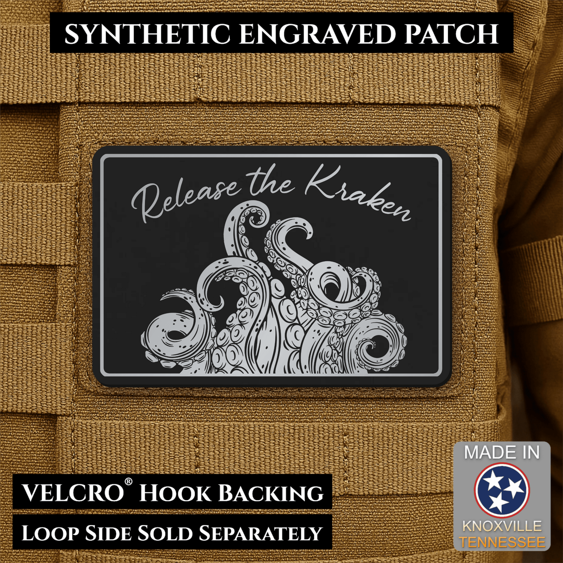 Release the Kraken Funny Morale Patch | Made in USA | VELCRO® Brand Hook Backing - LoneStar Adhesive