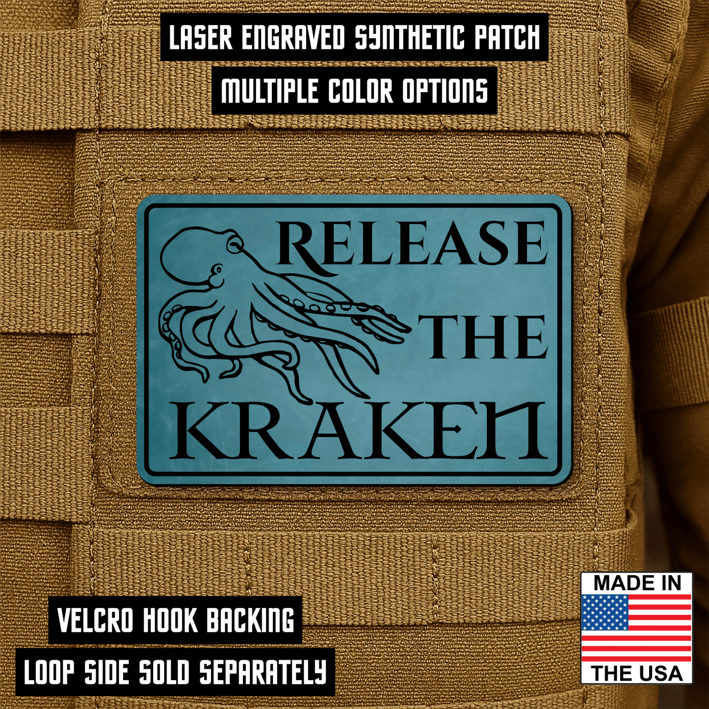 Release The Kraken Funny Nautical Morale Patch 2"x3" Hook & Loop | Made in USA - LoneStar Adhesive