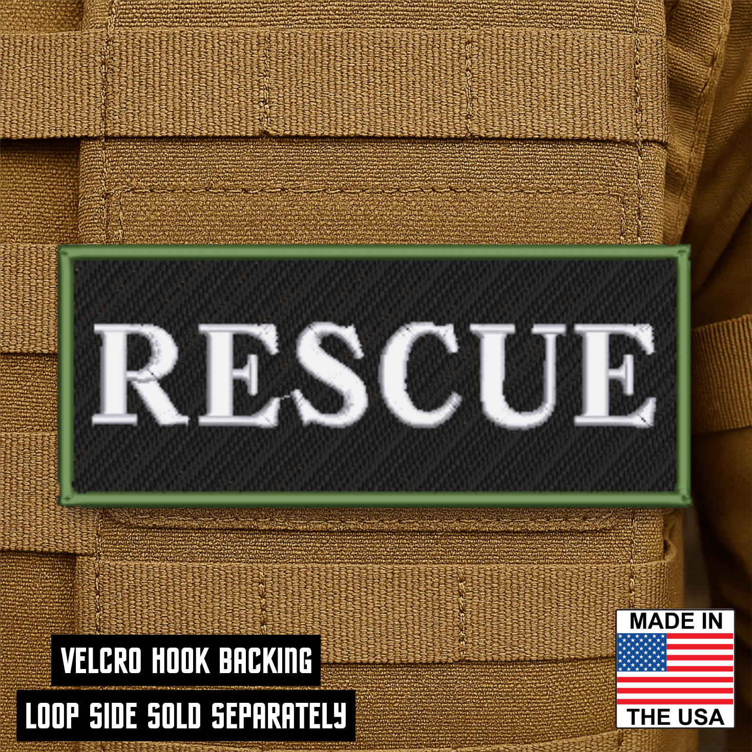 Rescue ID Plate Carrier Patch 2.5" x 6" Hook & Loop | Made in USA - LoneStar Adhesive