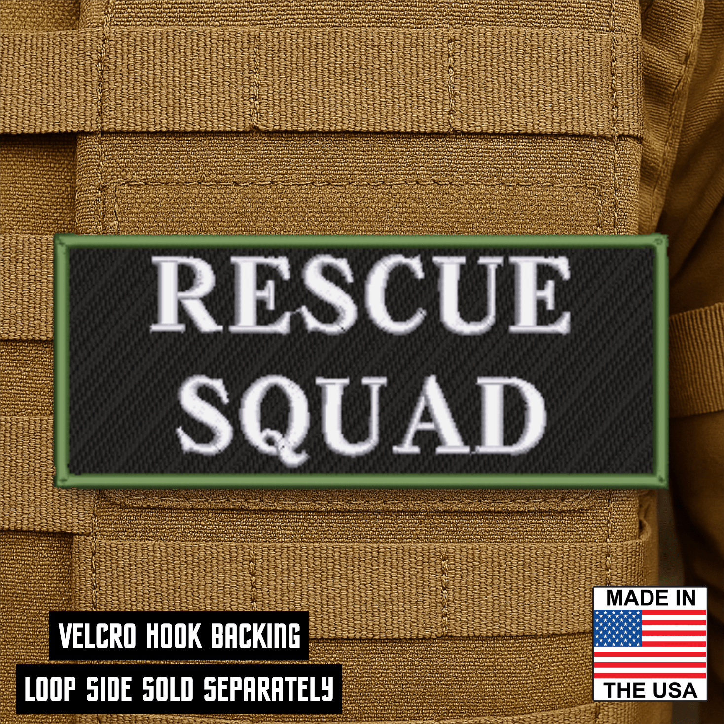 Rescue Squad ID Plate Carrier Patch 2.5" x 6" Hook & Loop | Made in USA - LoneStar Adhesive