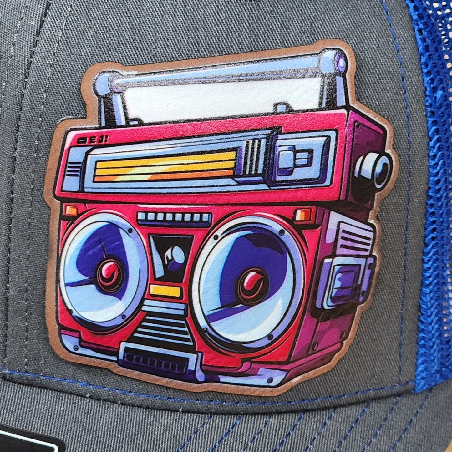 Retro Boombox Vibes UV Printed Leatherette Hat Patch - MR01 - LoneStar Adhesive