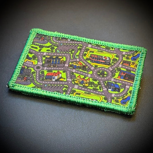 Retro Toy Car Play Rug Funny Printed Morale Patch, 2x3" | VELCRO® Brand Hook Backing - #LoneStar Adhesive#