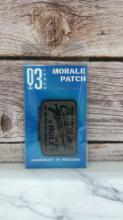 Rock Hard Caulking Services Funny Morale Patch | Made in USA | VELCRO® Brand Hook Backing - LoneStar Adhesive