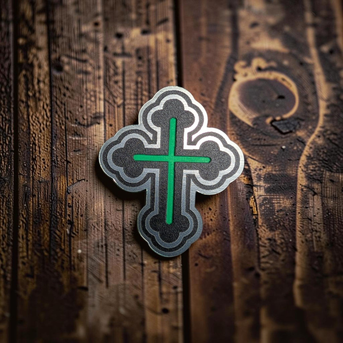 Rounded Gothic Cross Hat Patch - LoneStar Adhesive