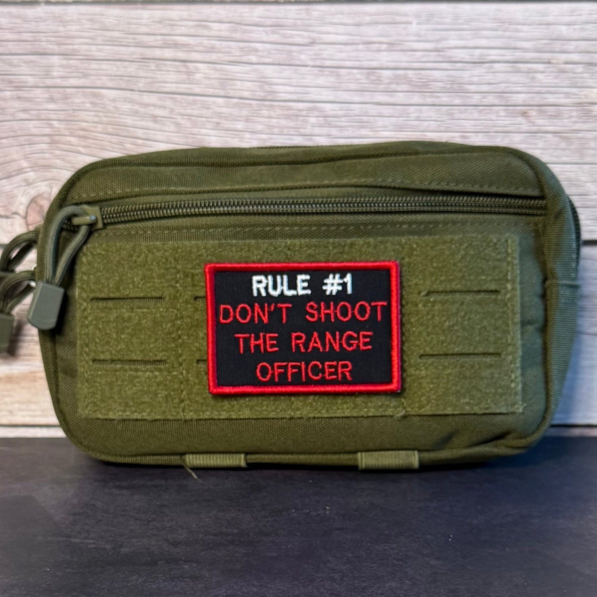 Rule 1 Don't Shoot The Range Officer Funny Morale Patch, 2x3" | Made in USA | VELCRO® Brand Hook Backing - LoneStar Adhesive