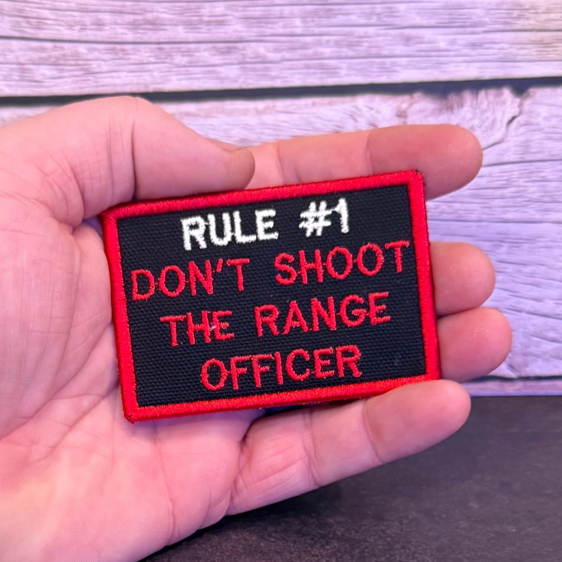 Rule 1 Don't Shoot The Range Officer Funny Morale Patch | Made in USA | VELCRO® Brand Hook Backing - LoneStar Adhesive