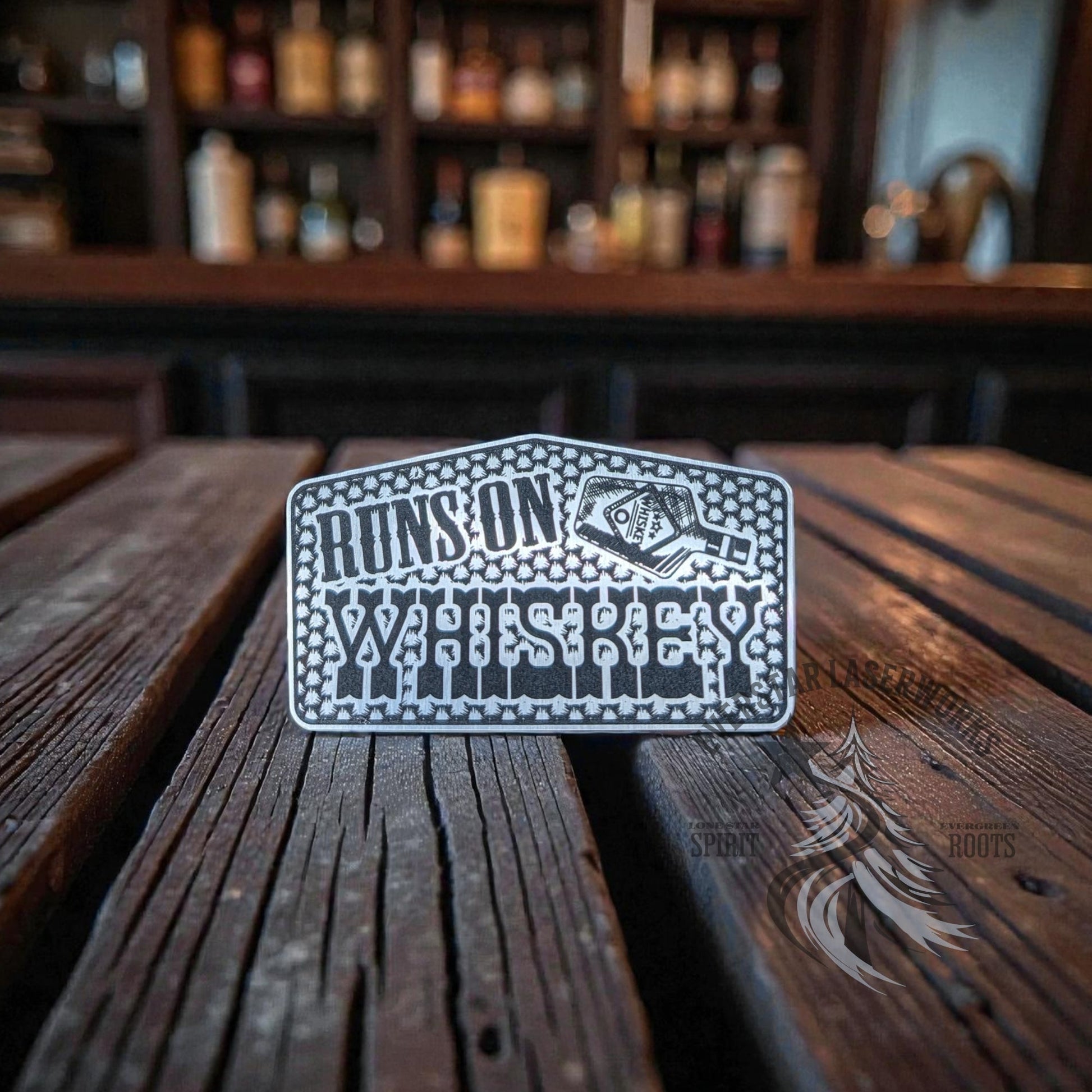 Runs on Whiskey Stainless Acrylic Patch - LoneStar Adhesive