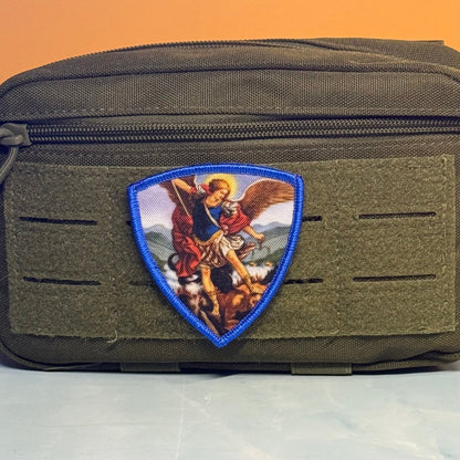 Saint Michael Shield Printed Morale Patch, 2.6x3" | VELCRO® Brand Hook Backing - #LoneStar Adhesive#