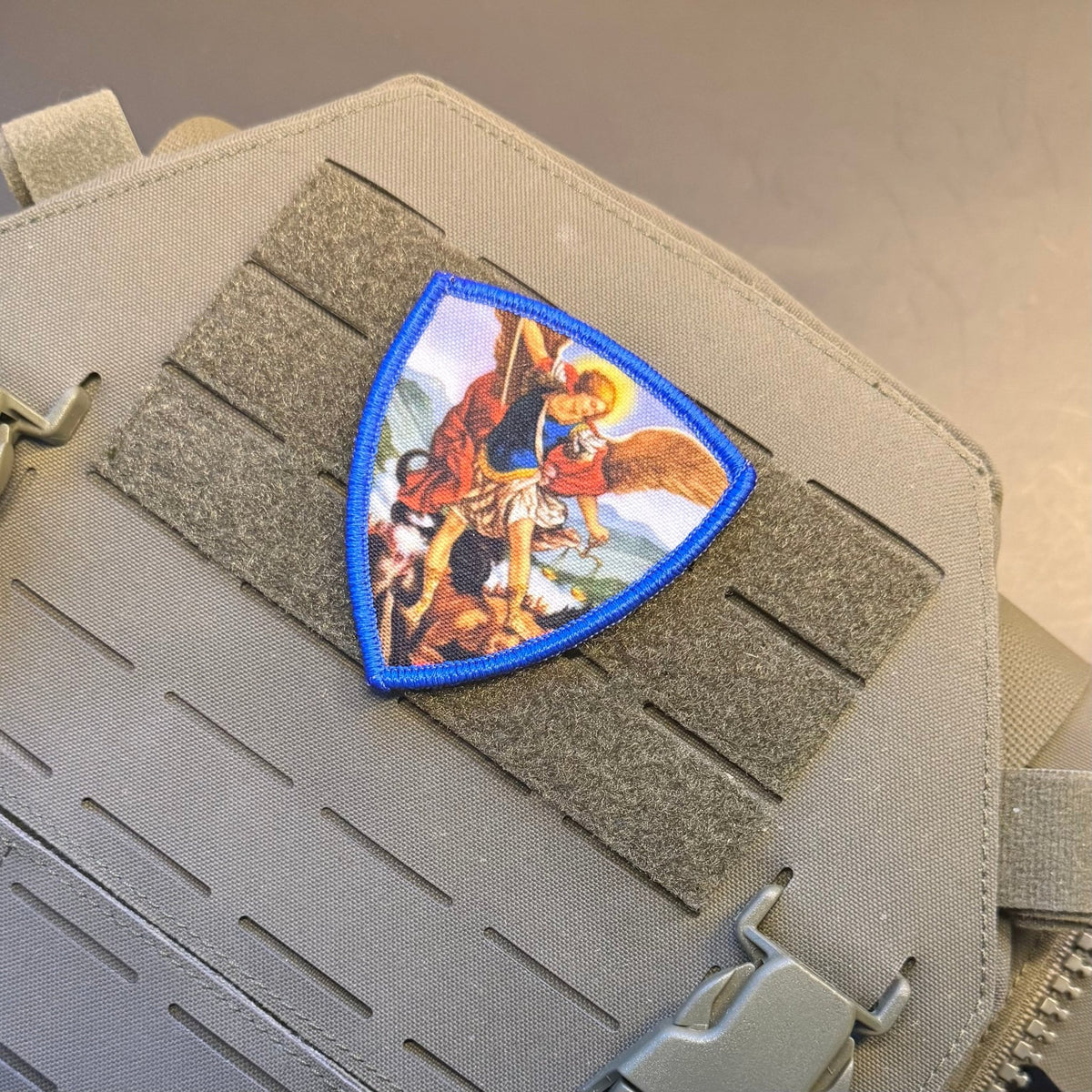 Saint Michael Shield Printed Morale Patch, 2.6x3" | VELCRO® Brand Hook Backing - #LoneStar Adhesive#