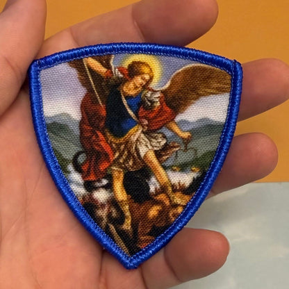 Saint Michael Shield Printed Morale Patch, 2.6x3" | VELCRO® Brand Hook Backing - #LoneStar Adhesive#