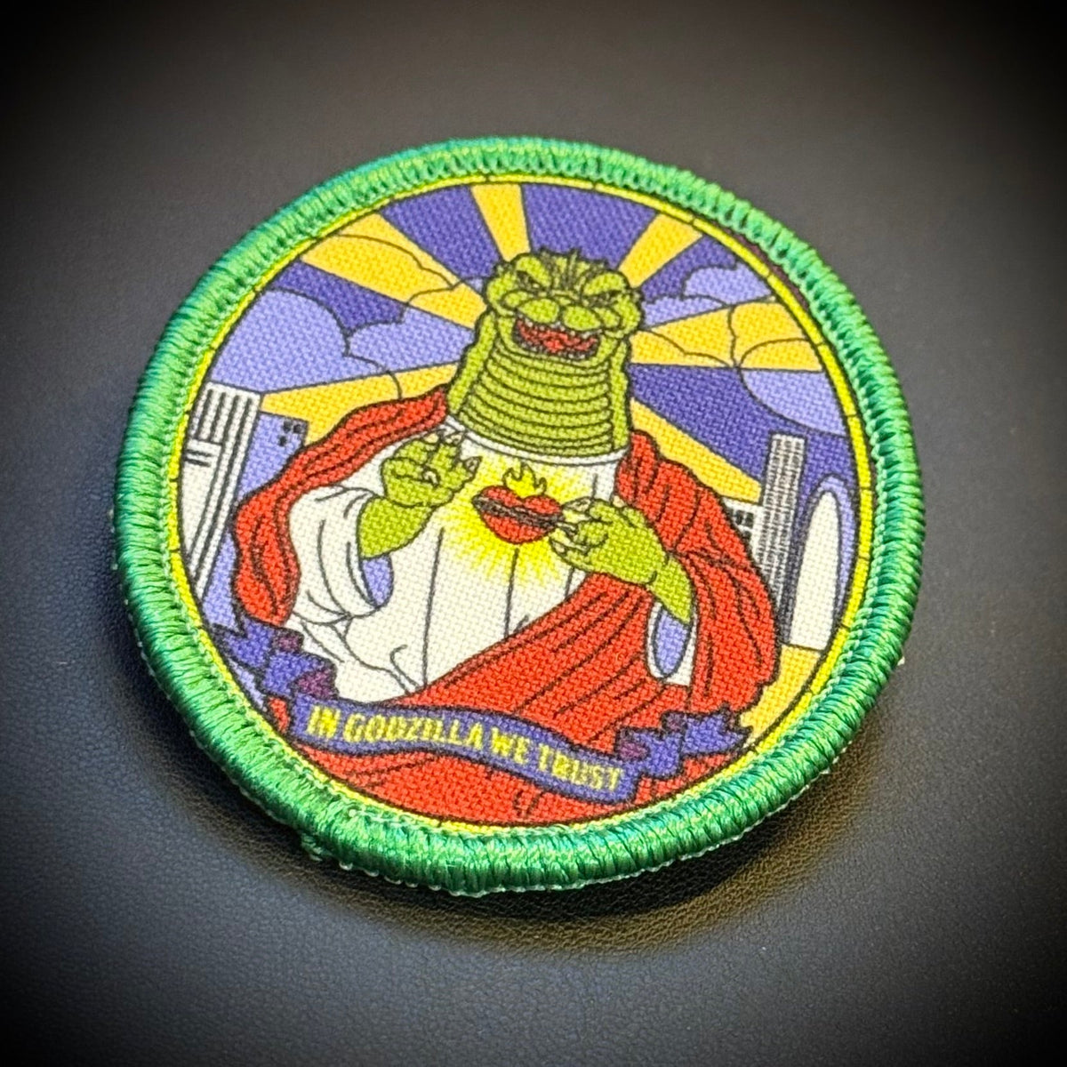 Saint Zilla Godzilla Funny Printed Morale Patch, 2.5x3" | VELCRO® Brand Hook Backing - #LoneStar Adhesive#