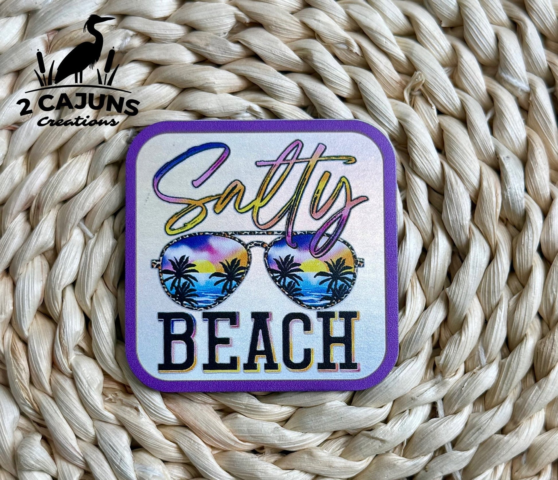 Salty Beach UV Printed Holographic Leatherette Hat Patch - LoneStar Adhesive