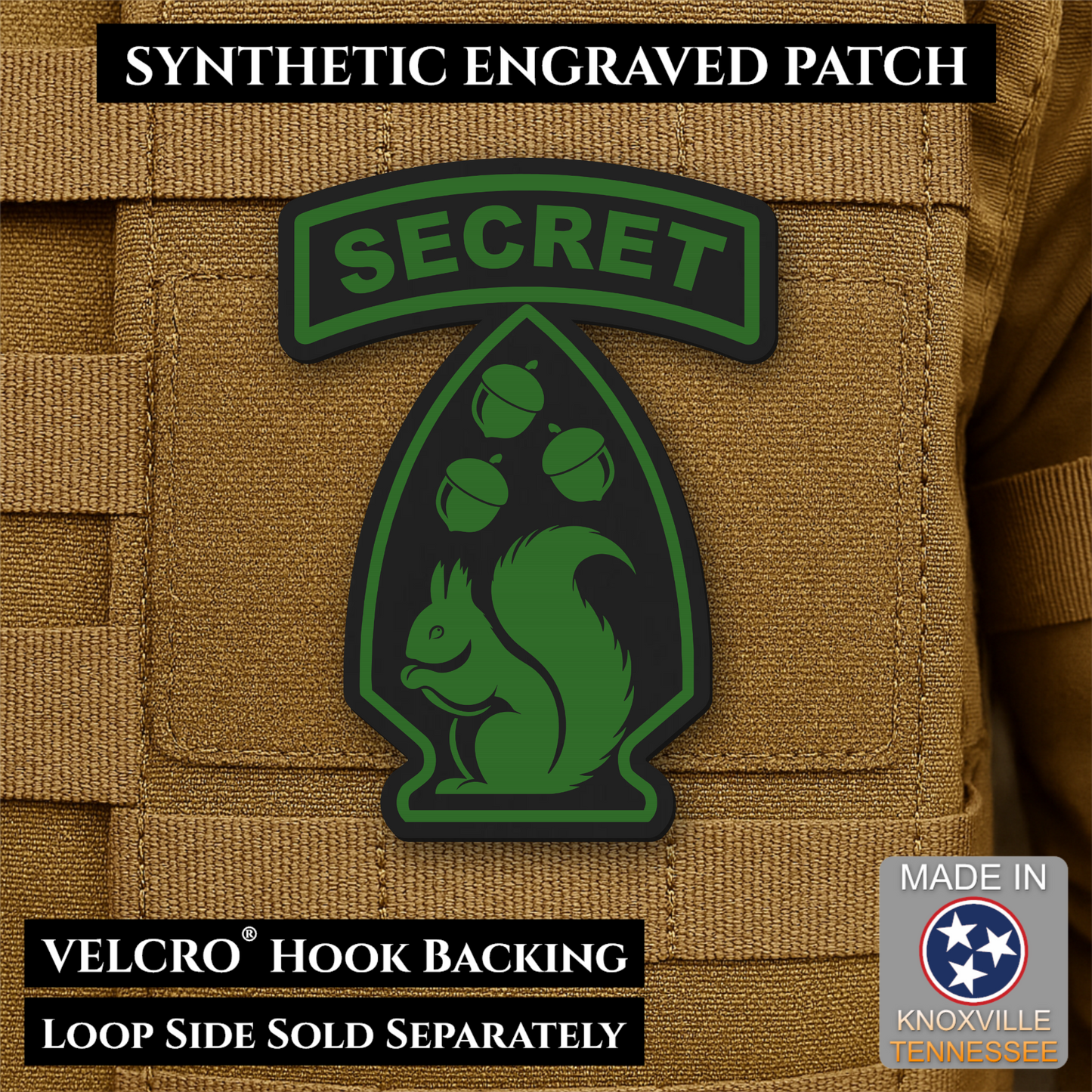 Secret Squirrel Military Division Funny Morale Patch, 2.2x3" | Made in USA | VELCRO® Brand Hook Backing