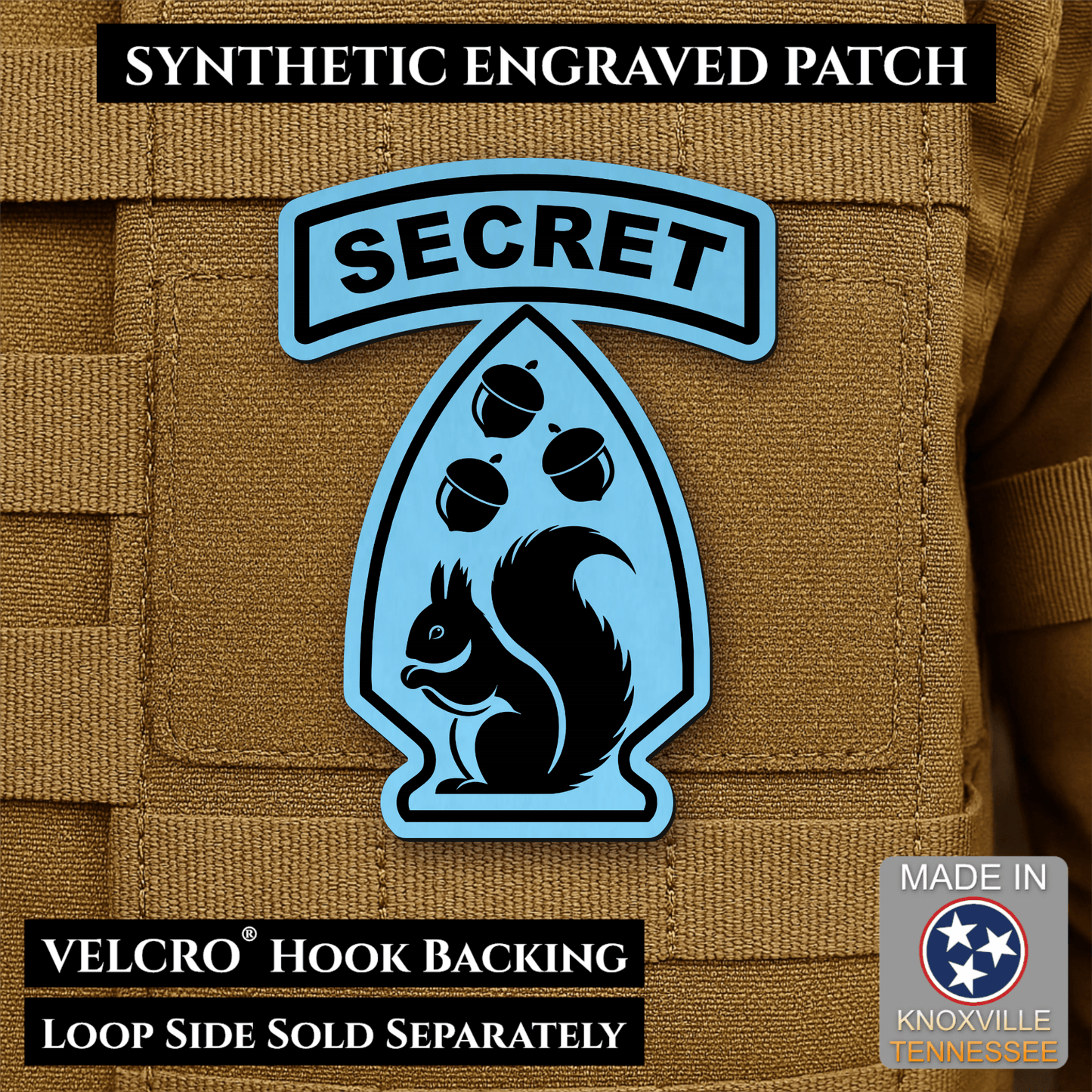Secret Squirrel Military Division Funny Morale Patch | Made in USA | VELCRO® Brand Hook Backing - LoneStar Adhesive