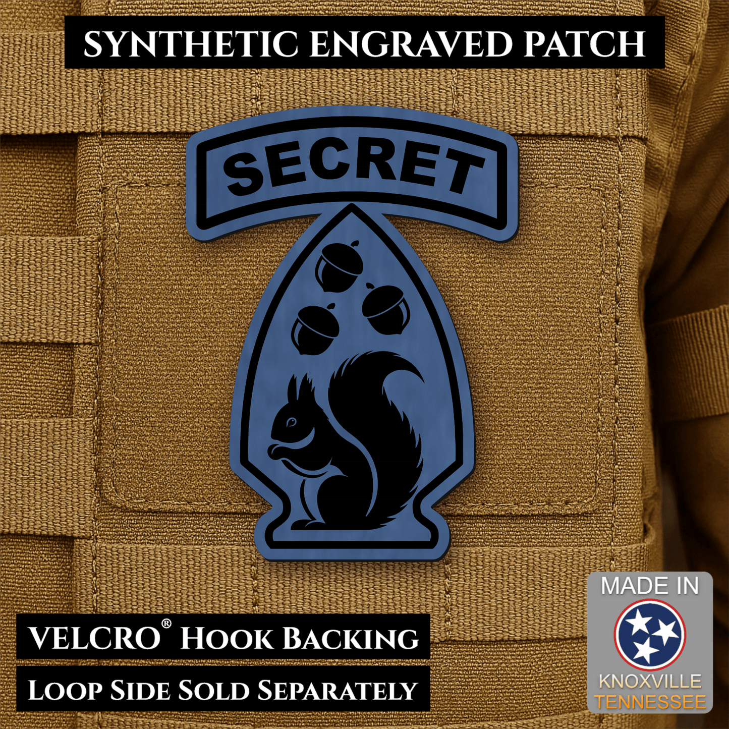 Secret Squirrel Military Division Funny Morale Patch | Made in USA | VELCRO® Brand Hook Backing - LoneStar Adhesive