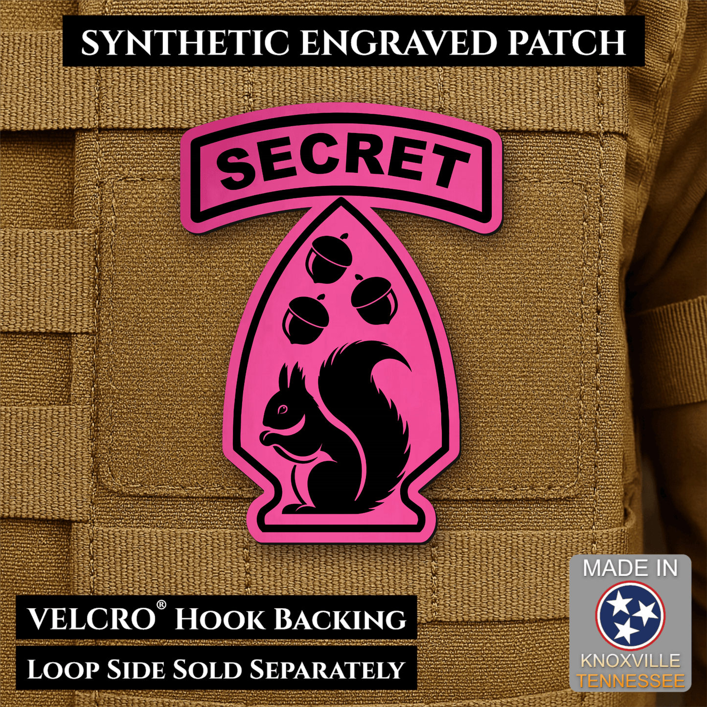 Secret Squirrel Military Division Funny Morale Patch | Made in USA | VELCRO® Brand Hook Backing - LoneStar Adhesive
