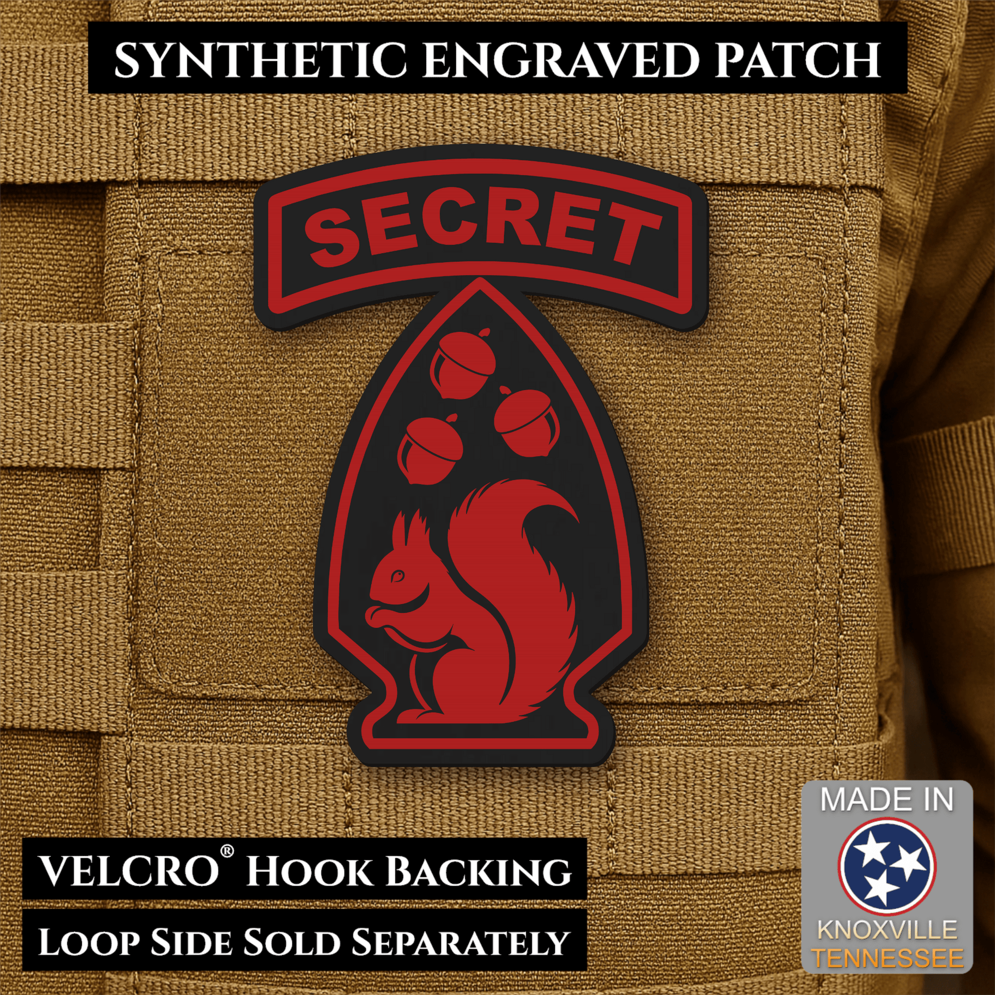 Secret Squirrel Military Division Funny Morale Patch | Made in USA | VELCRO® Brand Hook Backing - LoneStar Adhesive