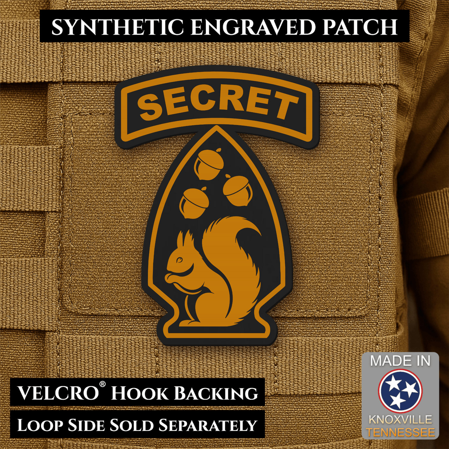 Secret Squirrel Military Division Funny Morale Patch | Made in USA | VELCRO® Brand Hook Backing - LoneStar Adhesive