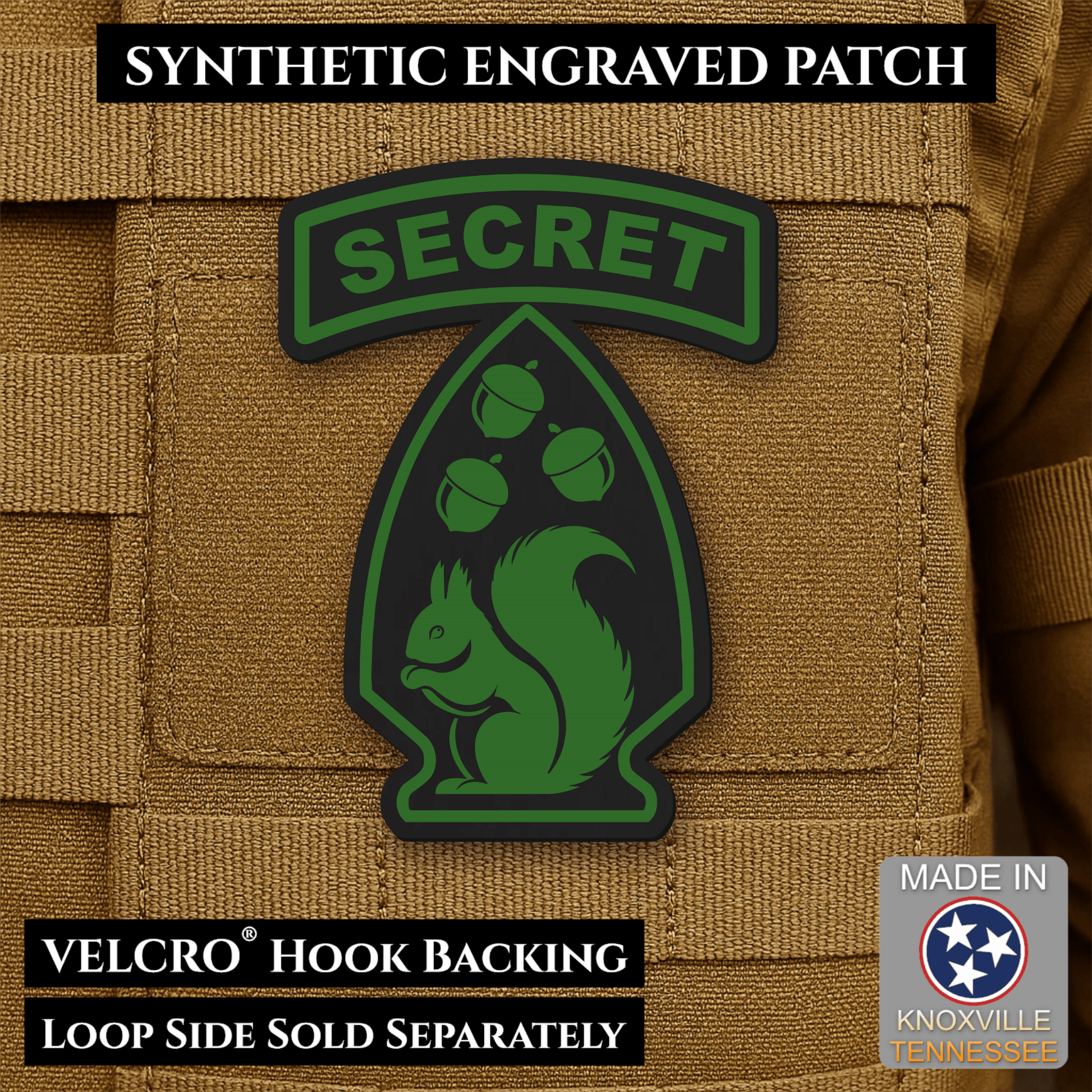 Secret Squirrel Military Division Funny Morale Patch | Made in USA | VELCRO® Brand Hook Backing - LoneStar Adhesive