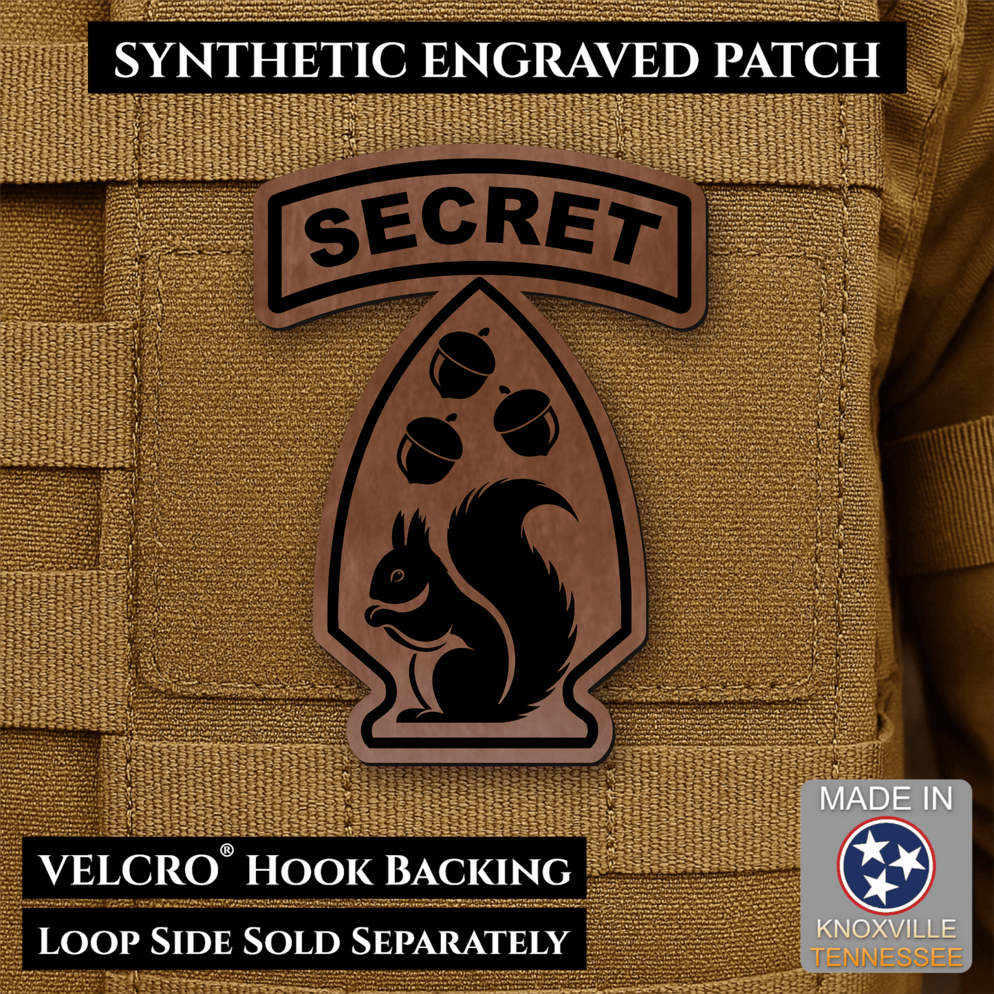Secret Squirrel Military Division Funny Morale Patch | Made in USA | VELCRO® Brand Hook Backing - LoneStar Adhesive