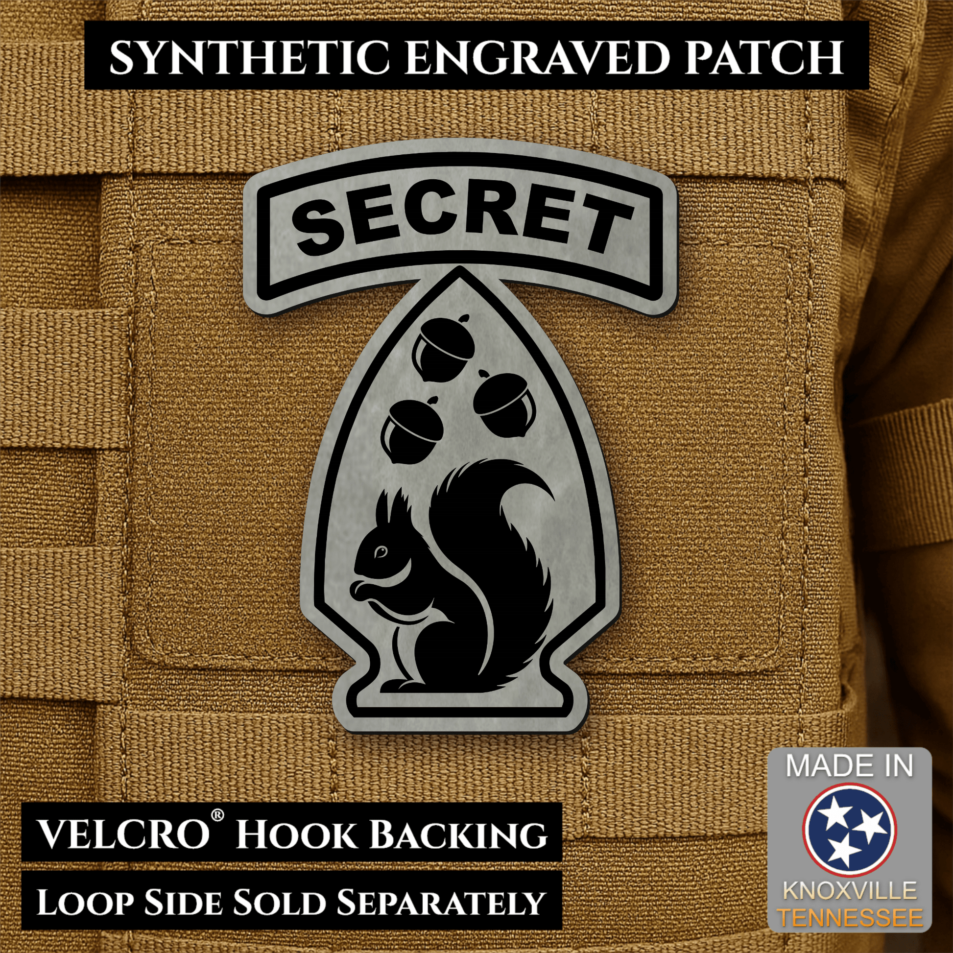 Secret Squirrel Military Division Funny Morale Patch | Made in USA | VELCRO® Brand Hook Backing - LoneStar Adhesive