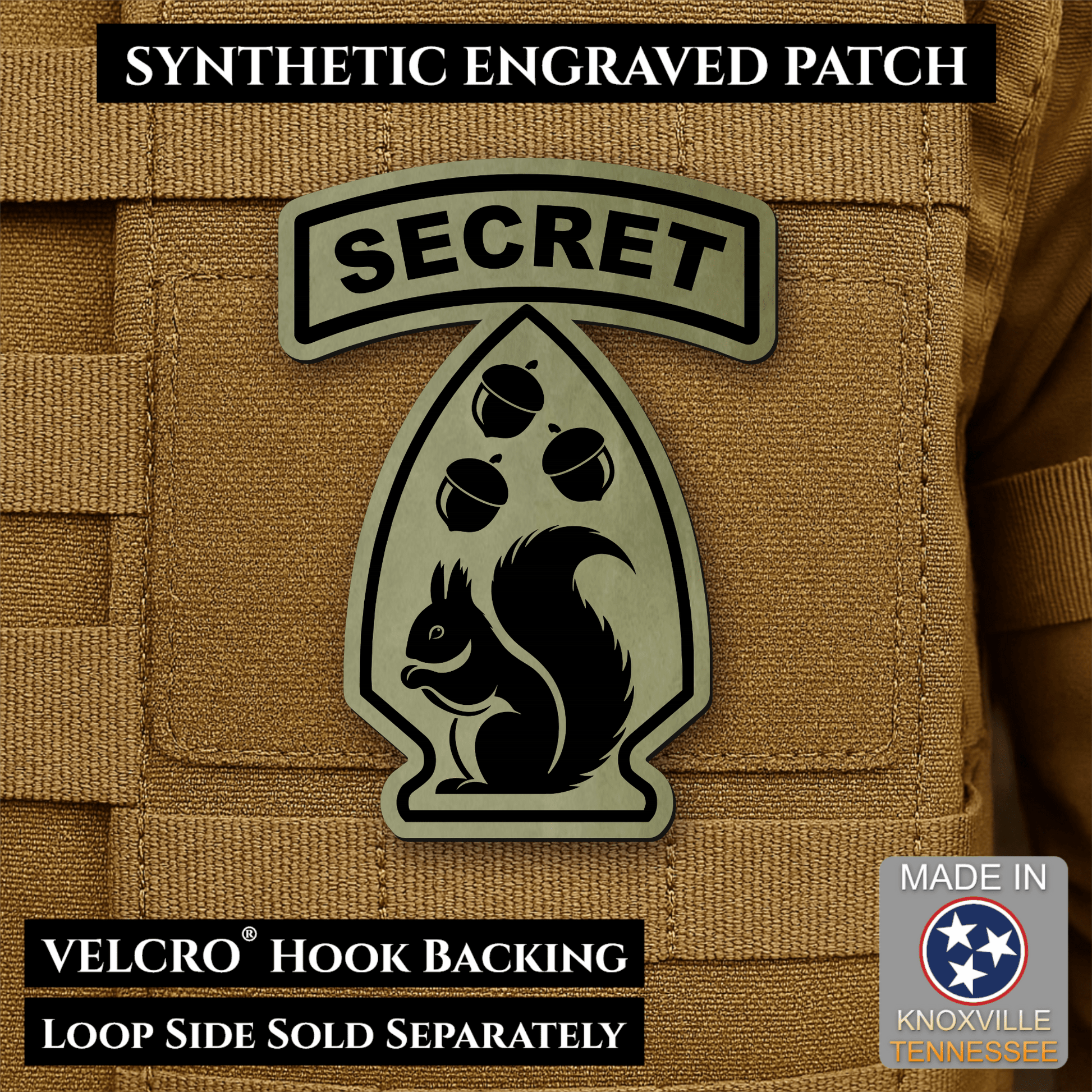 Secret Squirrel Military Division Funny Morale Patch | Made in USA | VELCRO® Brand Hook Backing - LoneStar Adhesive